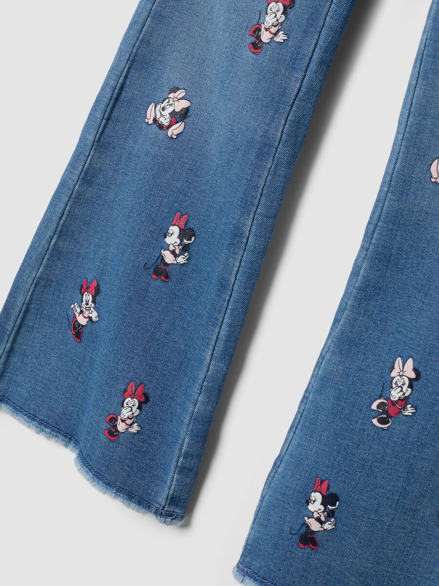 Jeggings blu flare fit in cotone e viscosa elasticizzata con stampa Minnie_3
