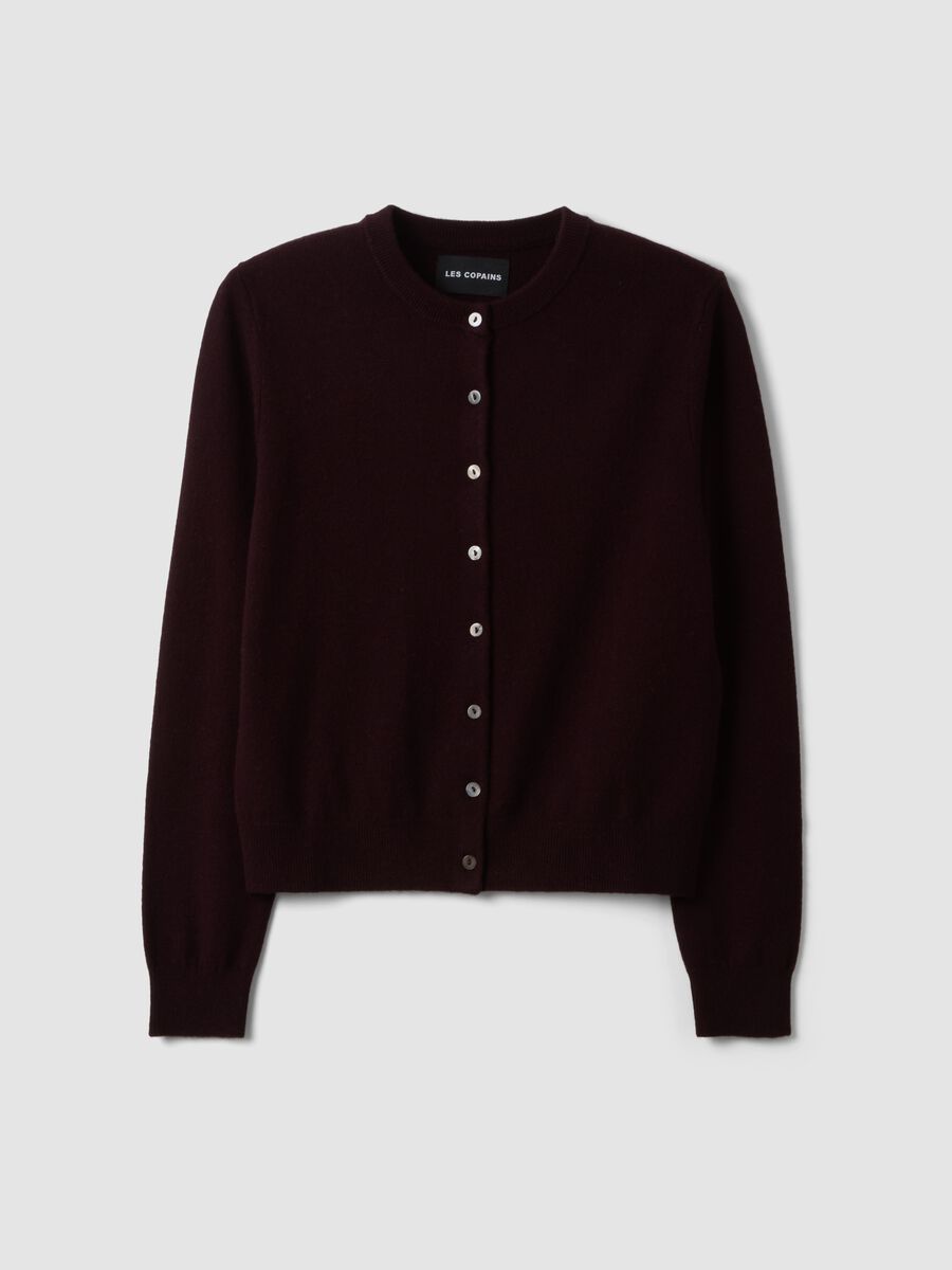 Purple pure wool crew-neck cardigan with buttons, regular fit_4