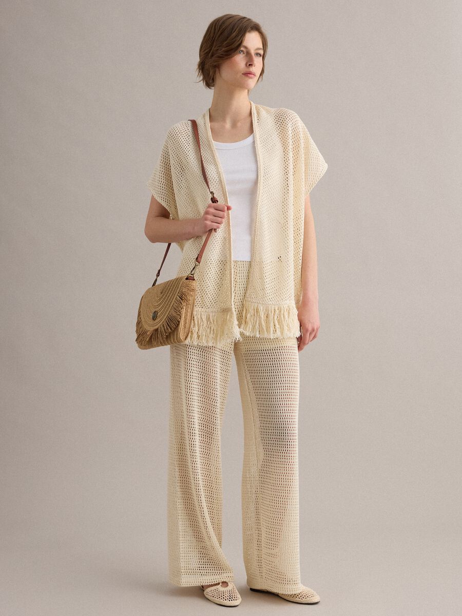 White crochet viscose-blend cardigan with fringes, regular fit_2
