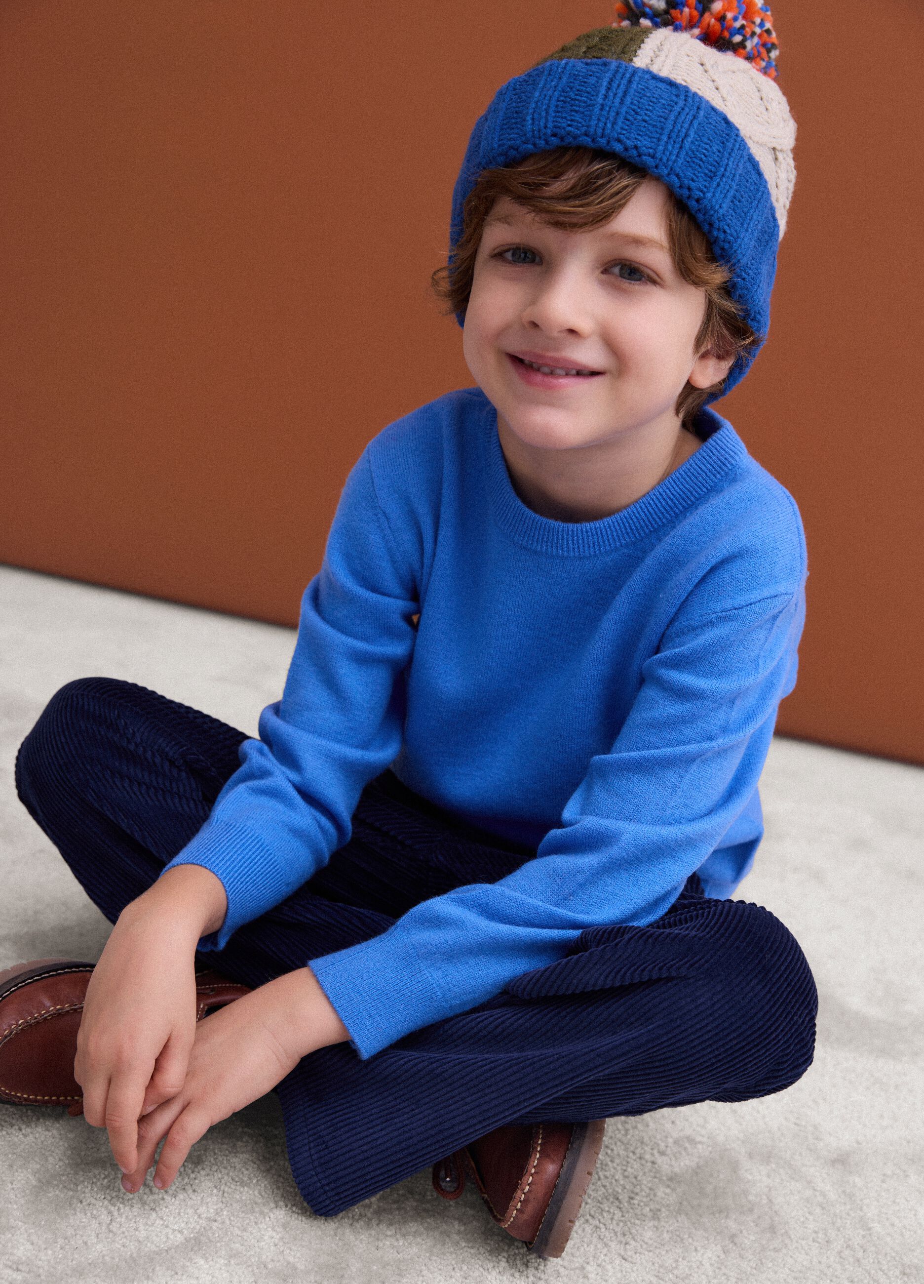 Blue pure wool long-sleeve regular-fit jumper