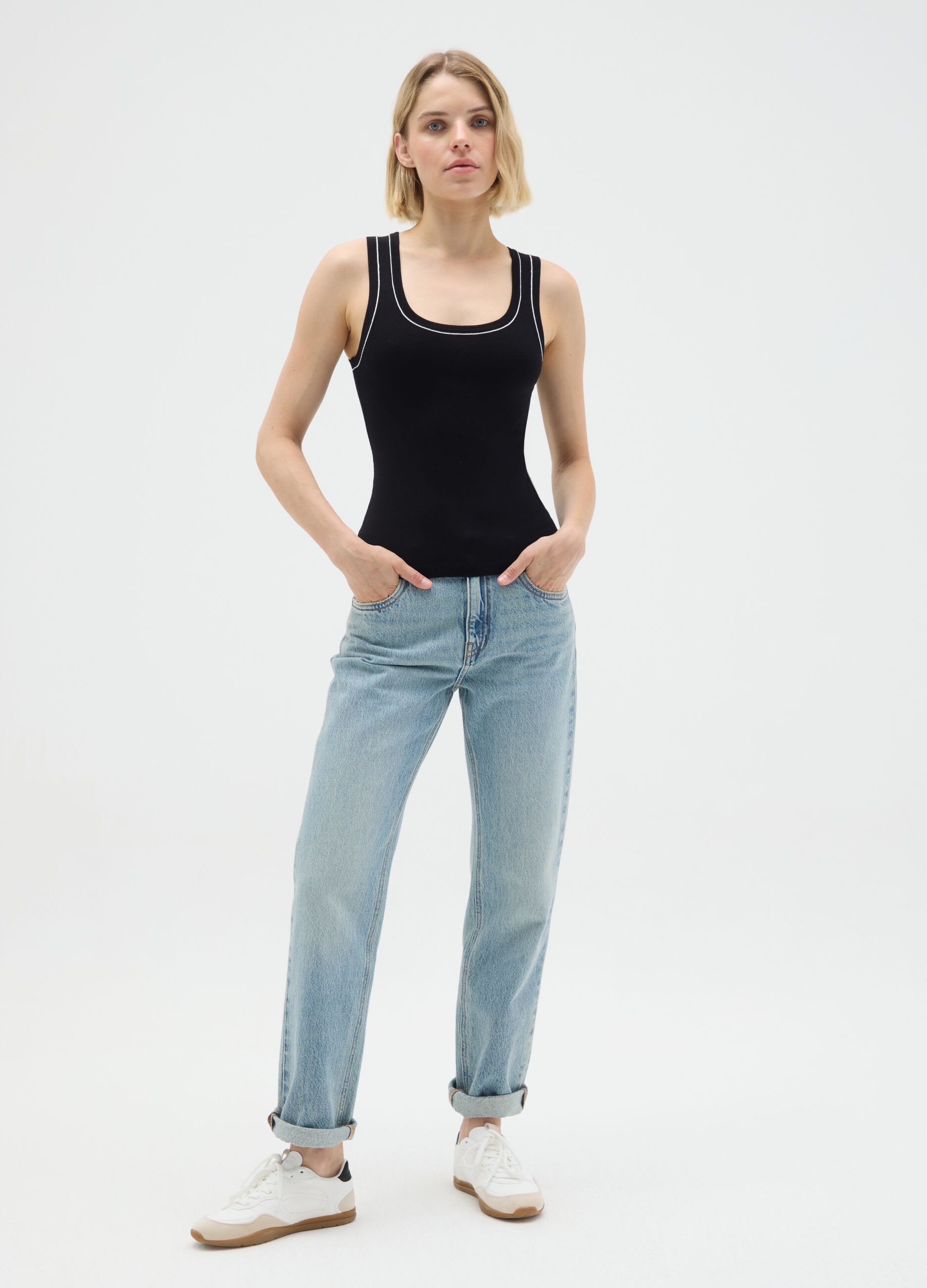 Women's Black Viscose Blend Top Regular Fit