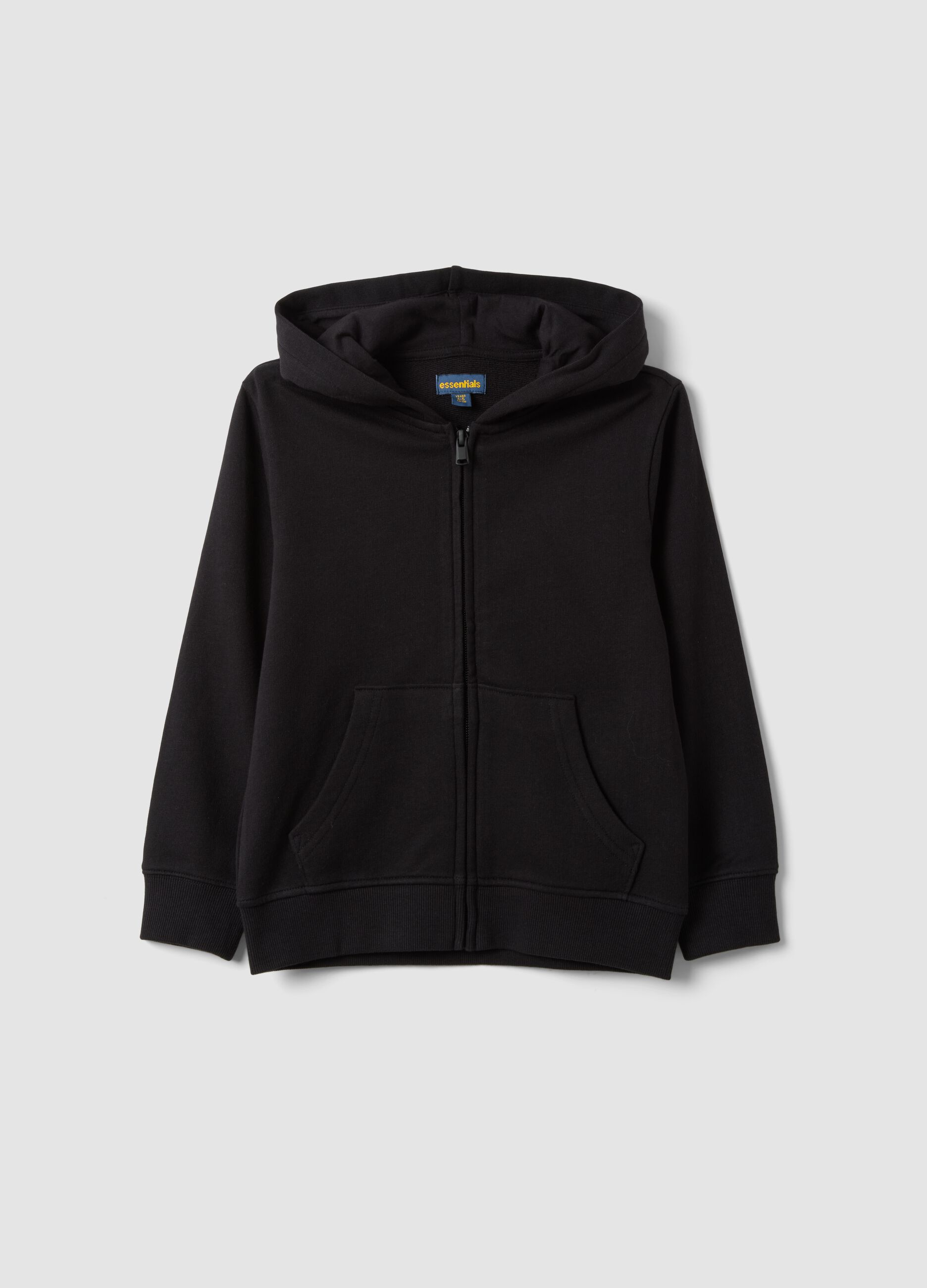 Black hooded sweatshirt in pure organic cotton for boys, regular fit
