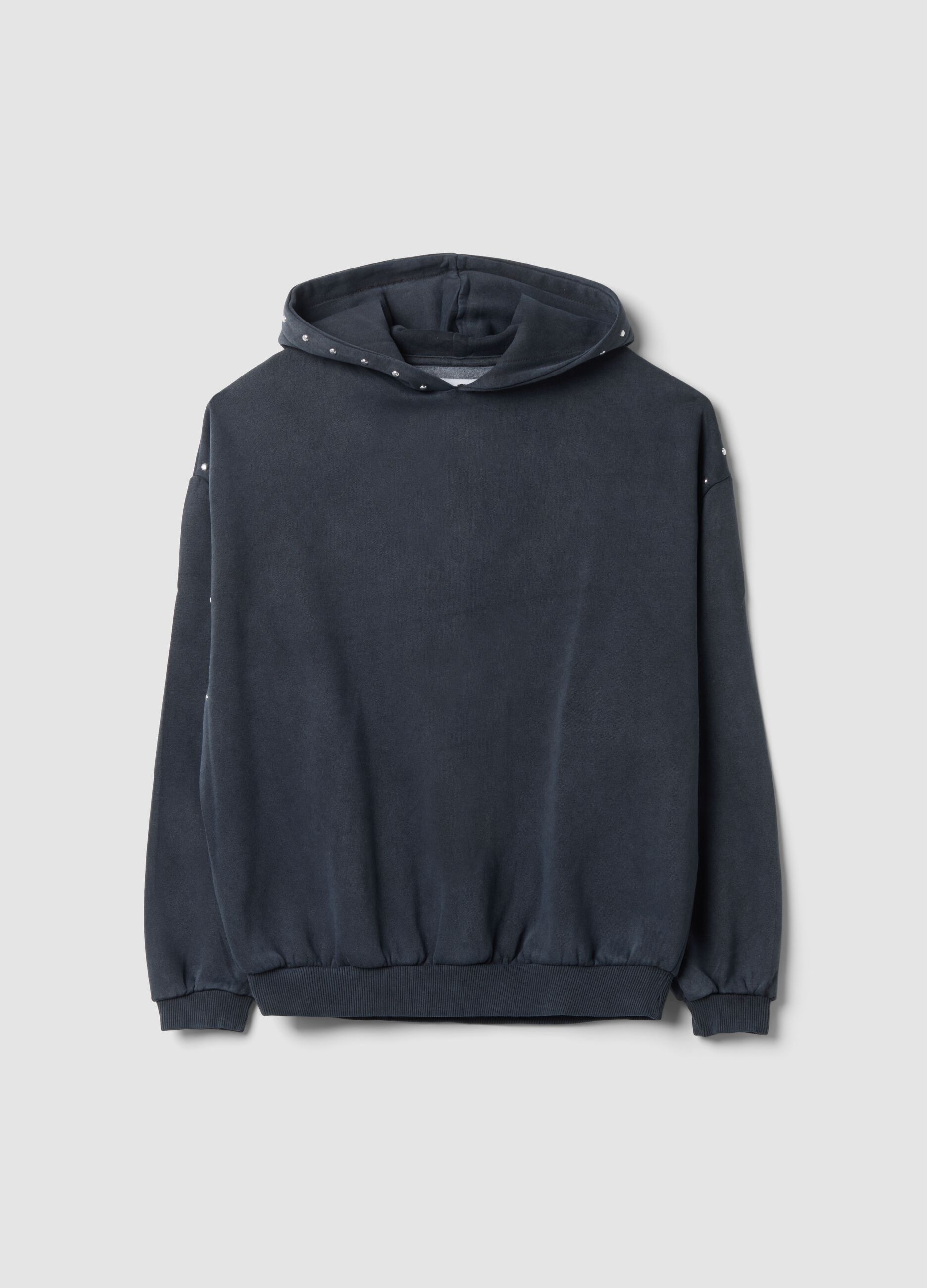Grey cotton-blend hoodie with rhinestones, relaxed fit