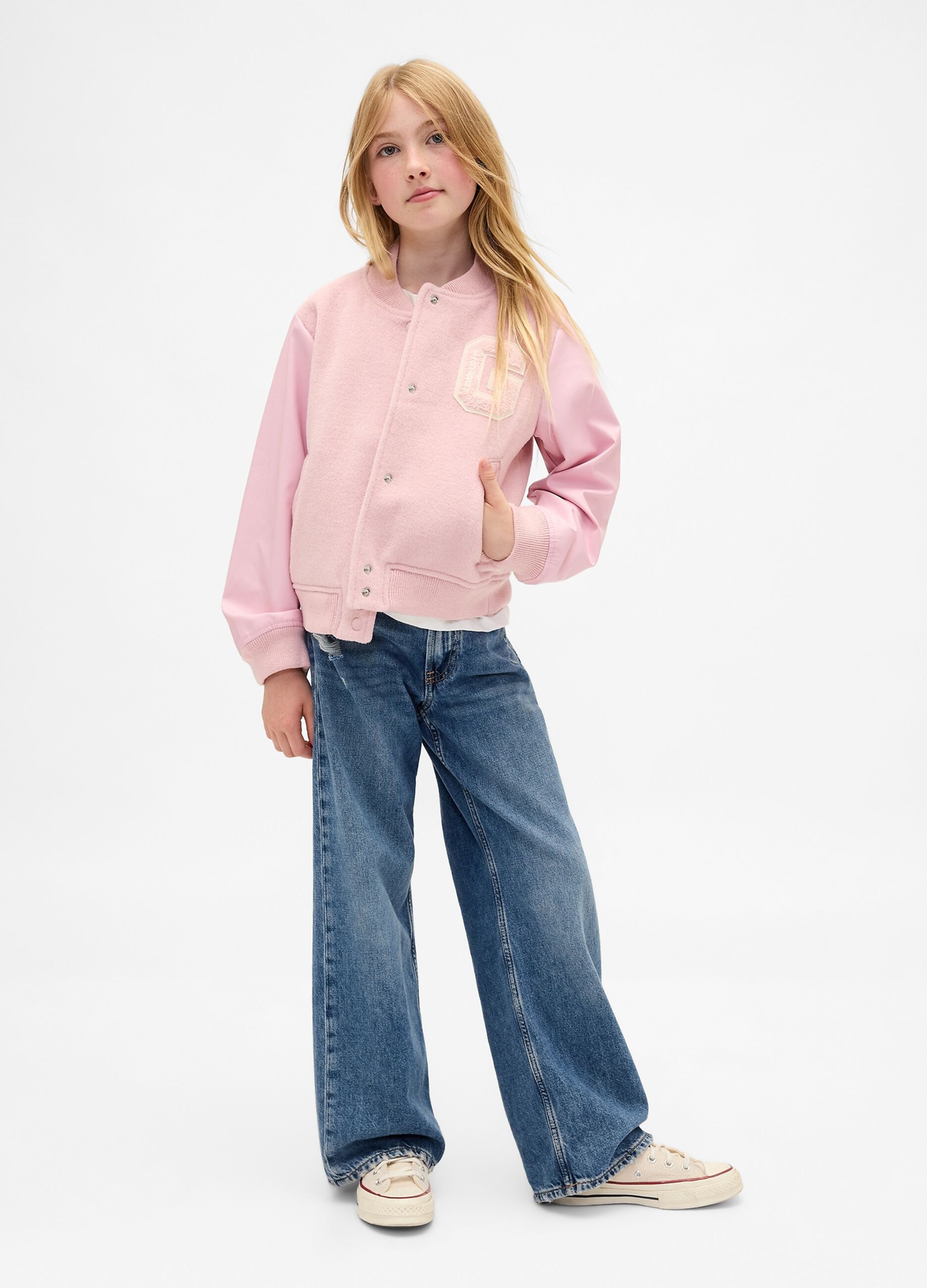 Pink bomber jacket in wool blend and synthetic fibres