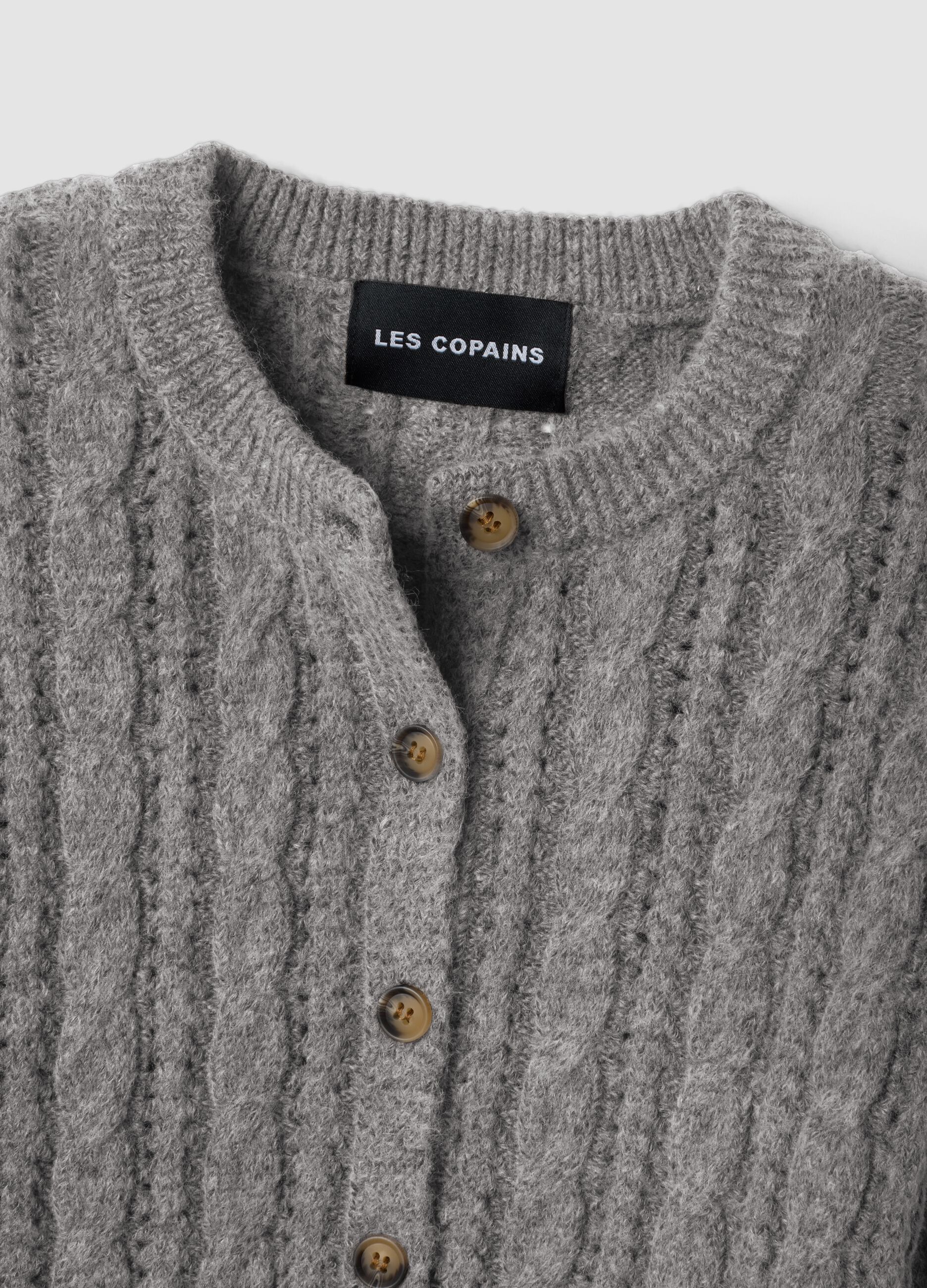 Grey cable-knit wool-blend cardigan
