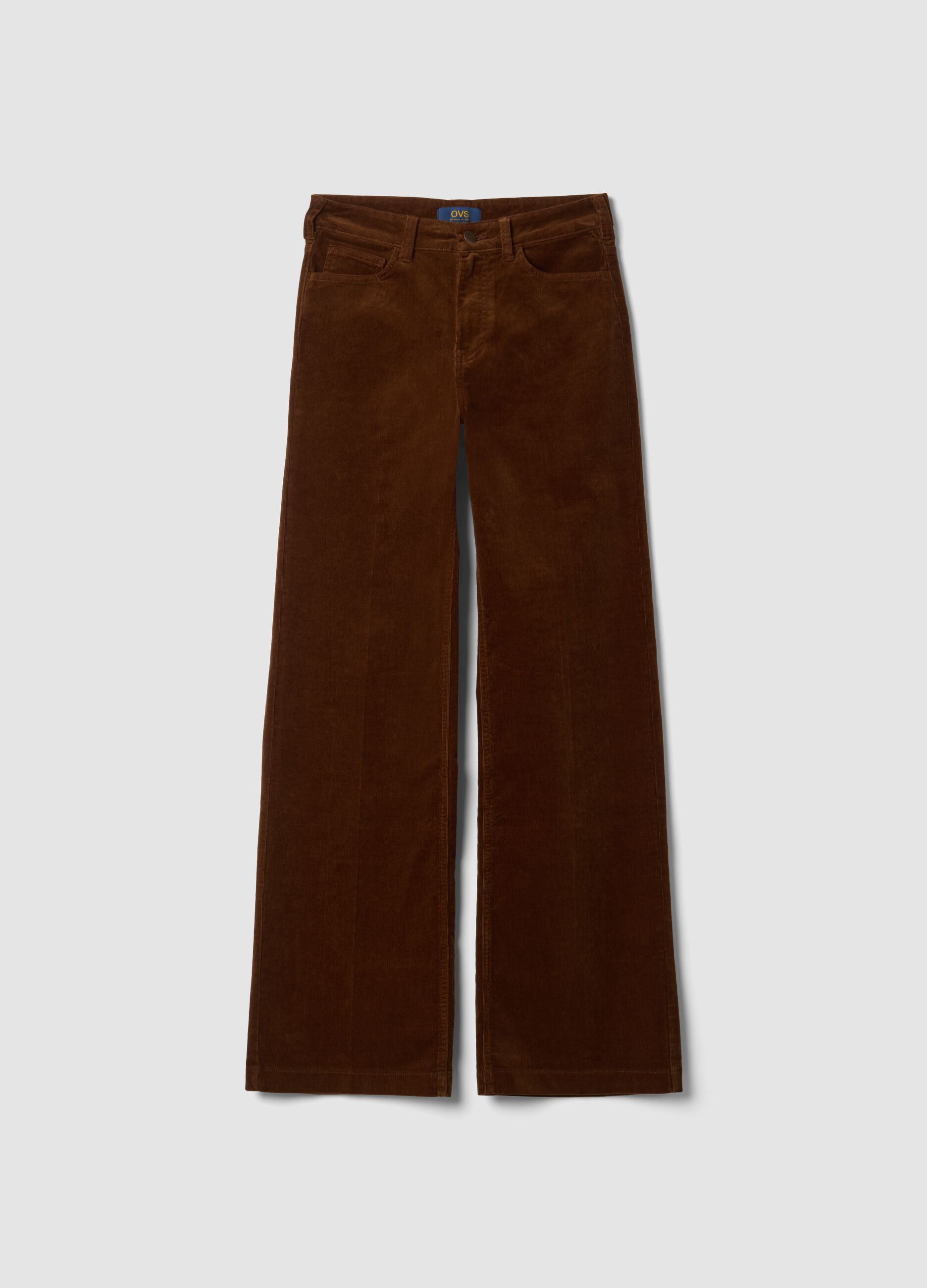 Pantaloni marroni in cotone elasticizzato a coste straight fit