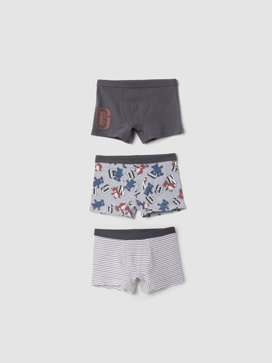 3-pack of grey midi boxer shorts in stretchy organic cotton with animal print_0