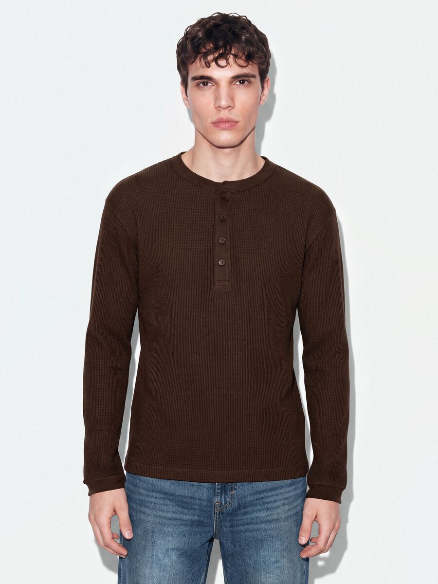 Maglia marrone chiaro girocollo in puro cotone over fit_0