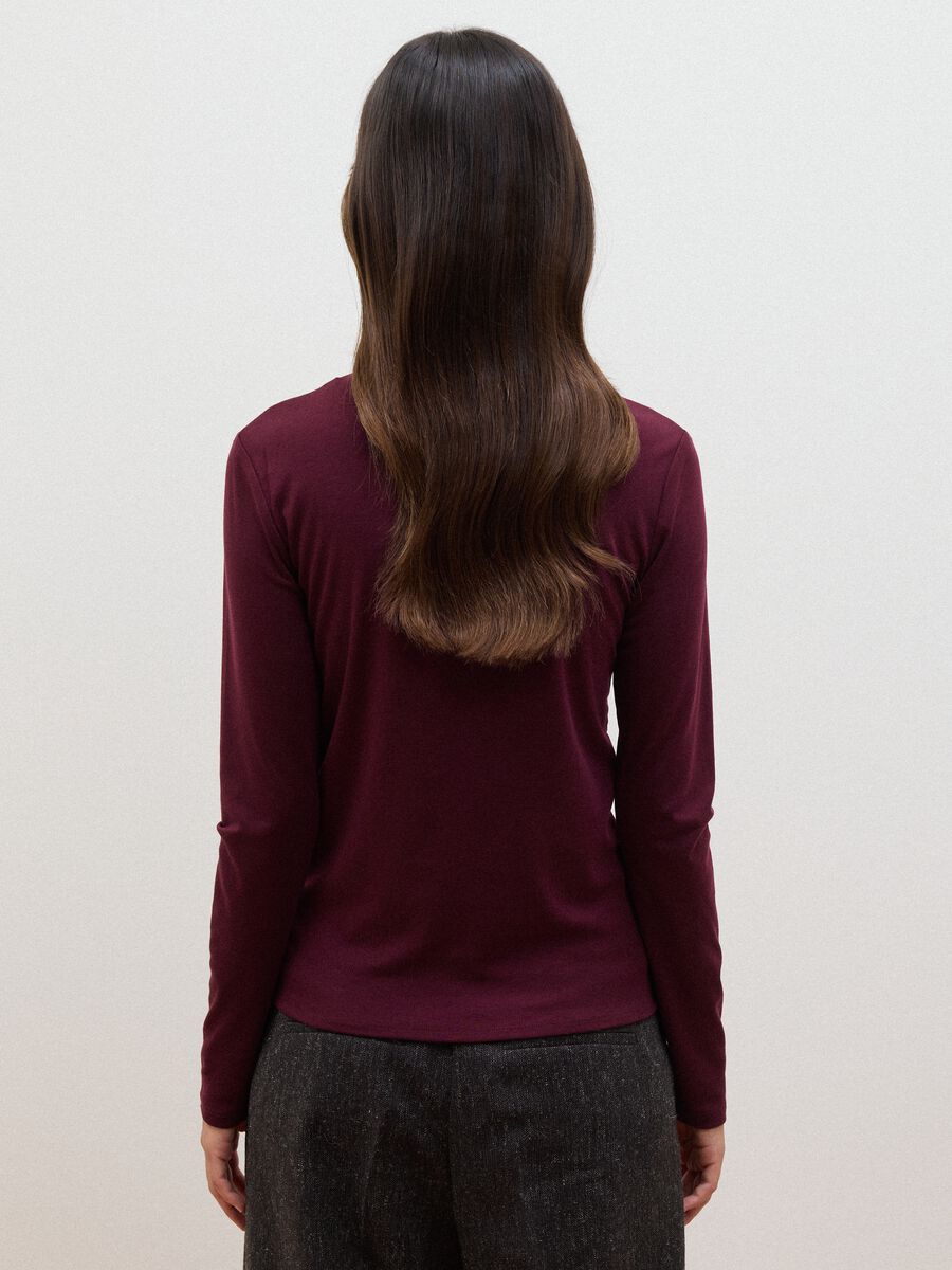 Purple lyocell and stretch wool mock-neck T-shirt, regular fit_3