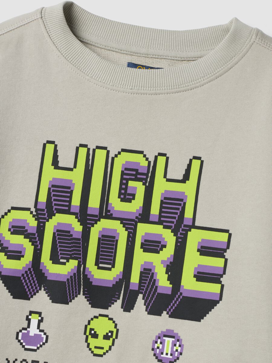 Grey 100% cotton gaming-print crew-neck sweatshirt_4