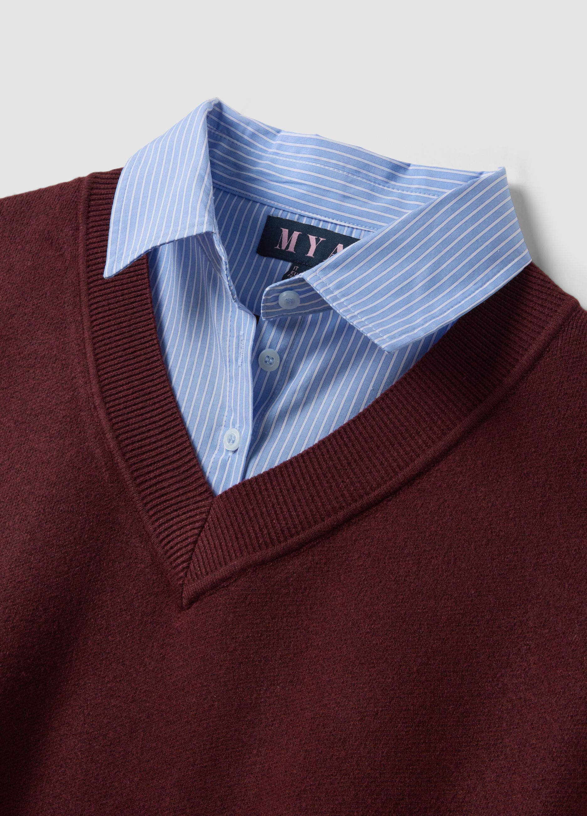 Red viscose-blend top with layered look