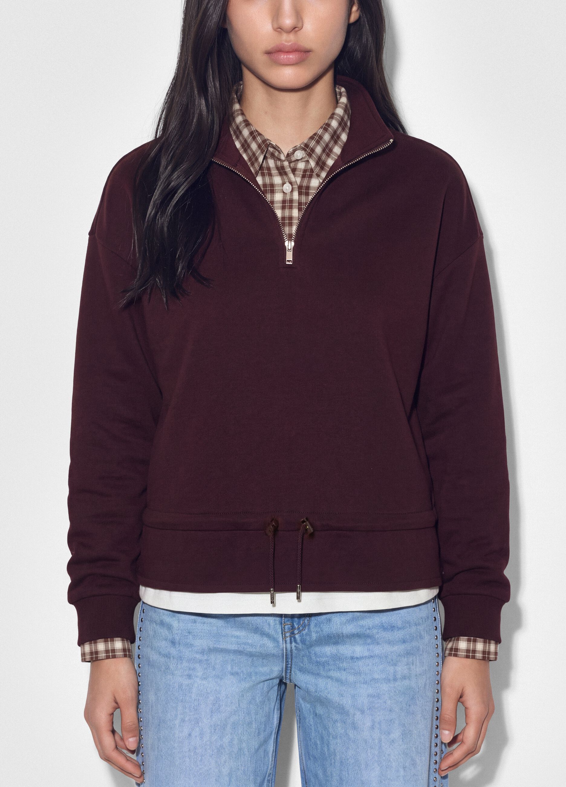 Half-zip viola in misto cotone a strati regular fit