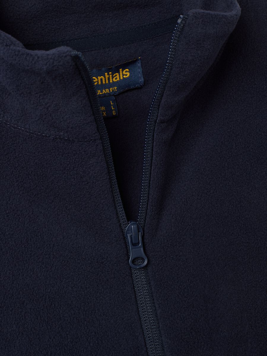 Blue regular-fit fleece sweatshirt with collar and zip_1