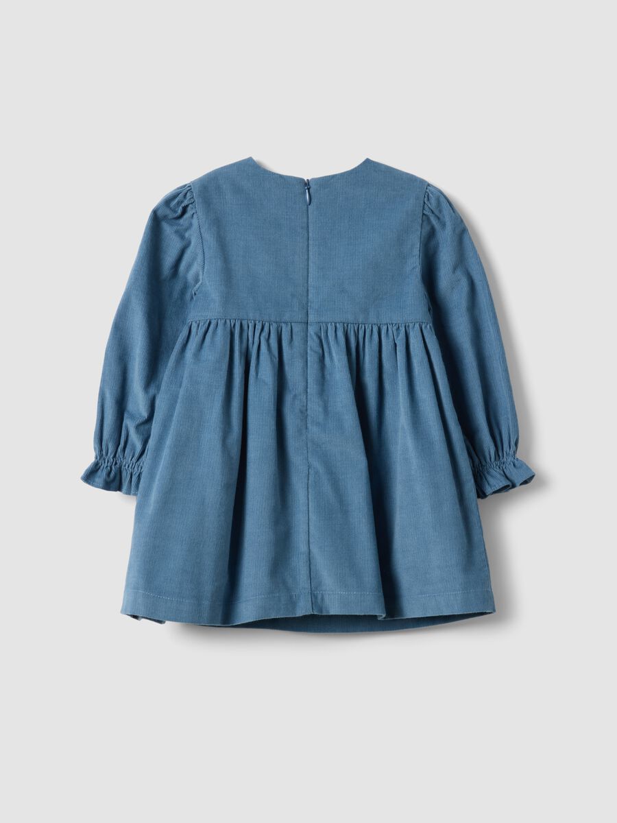 Blue pure cotton dress with floral embroidery and crew neck, oversized fit_1