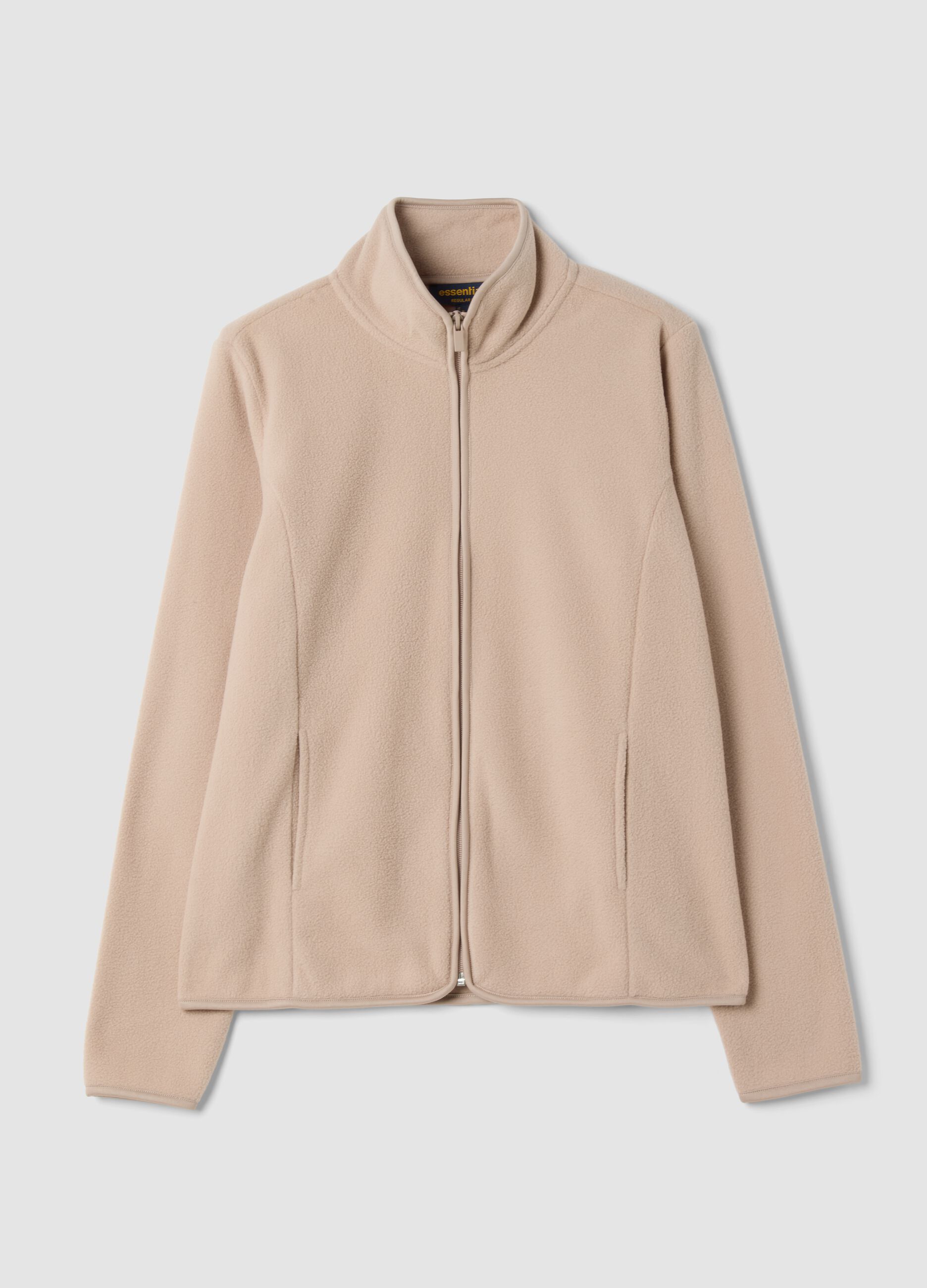 Felpa beige chiaro con girocollo e zip