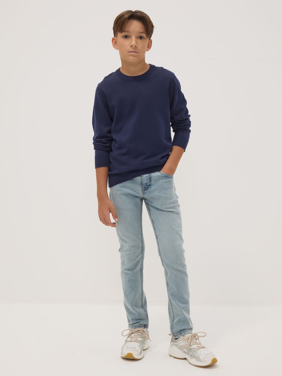 Light Blue Stretch Cotton Regular-Fit Jeans for Boys_0