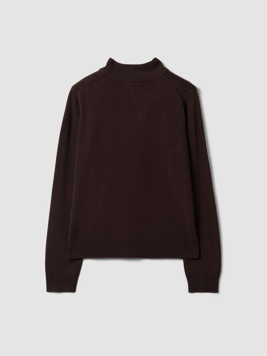 Brown long-sleeve top with raised neck, regular fit_6