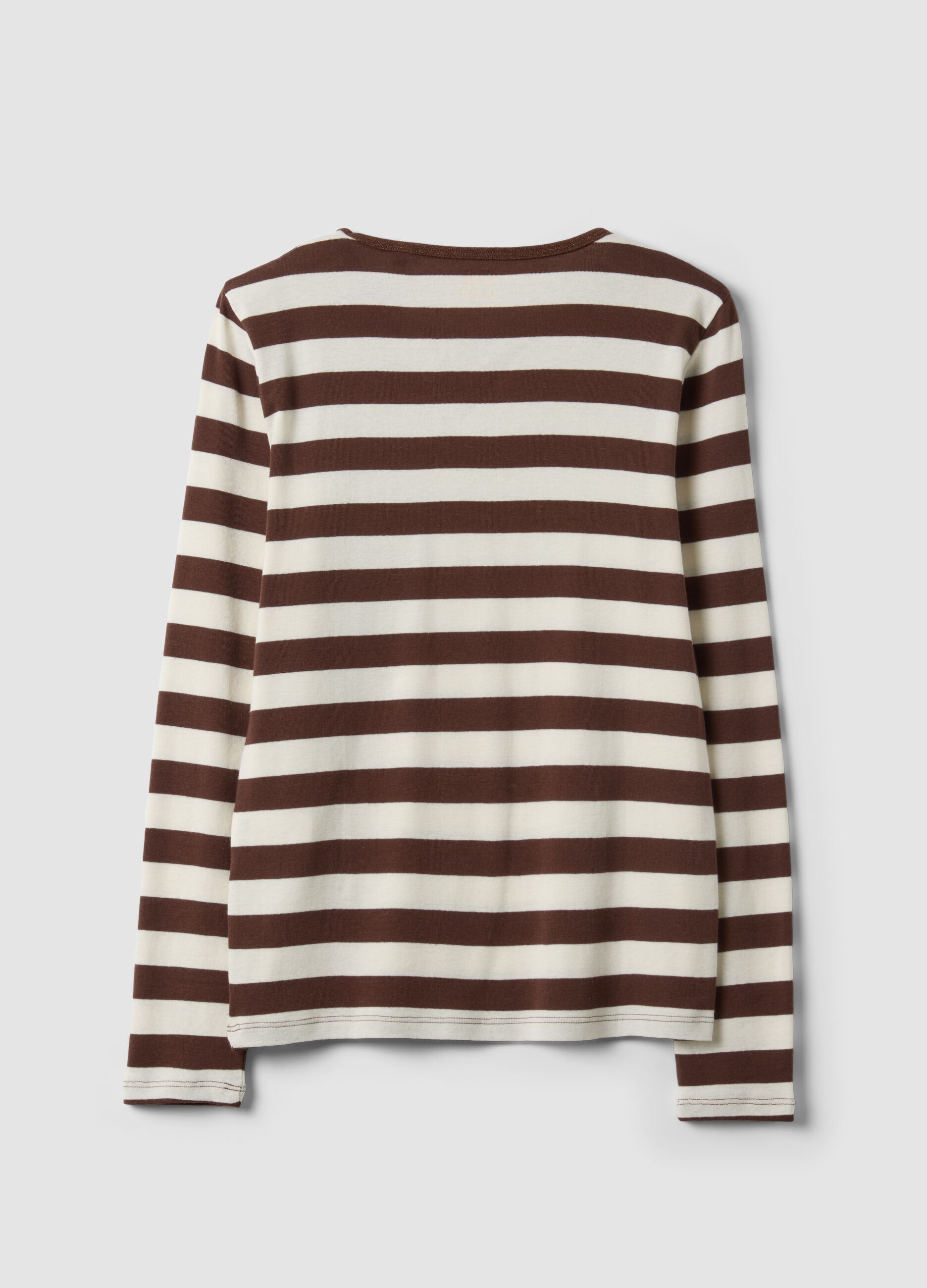 T-shirt bianca a righe in puro cotone con girocollo