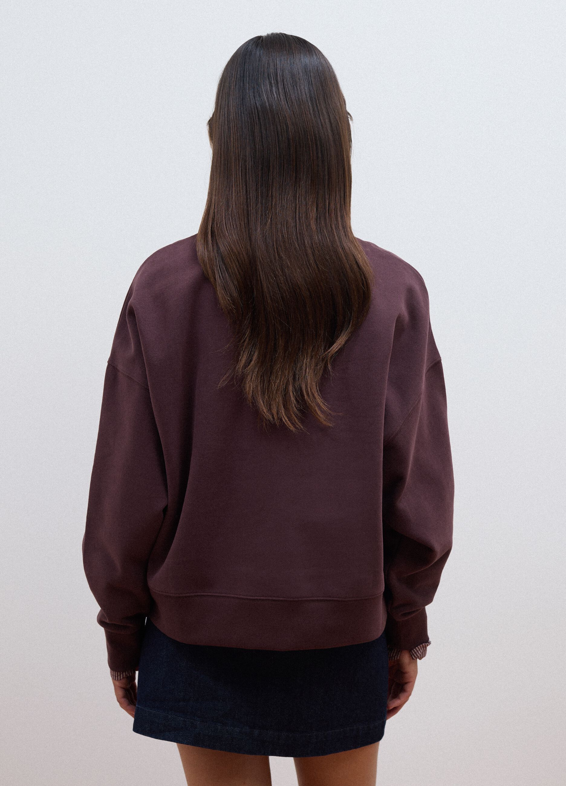 Purple cotton-blend crew-neck sweatshirt with floral embroidery