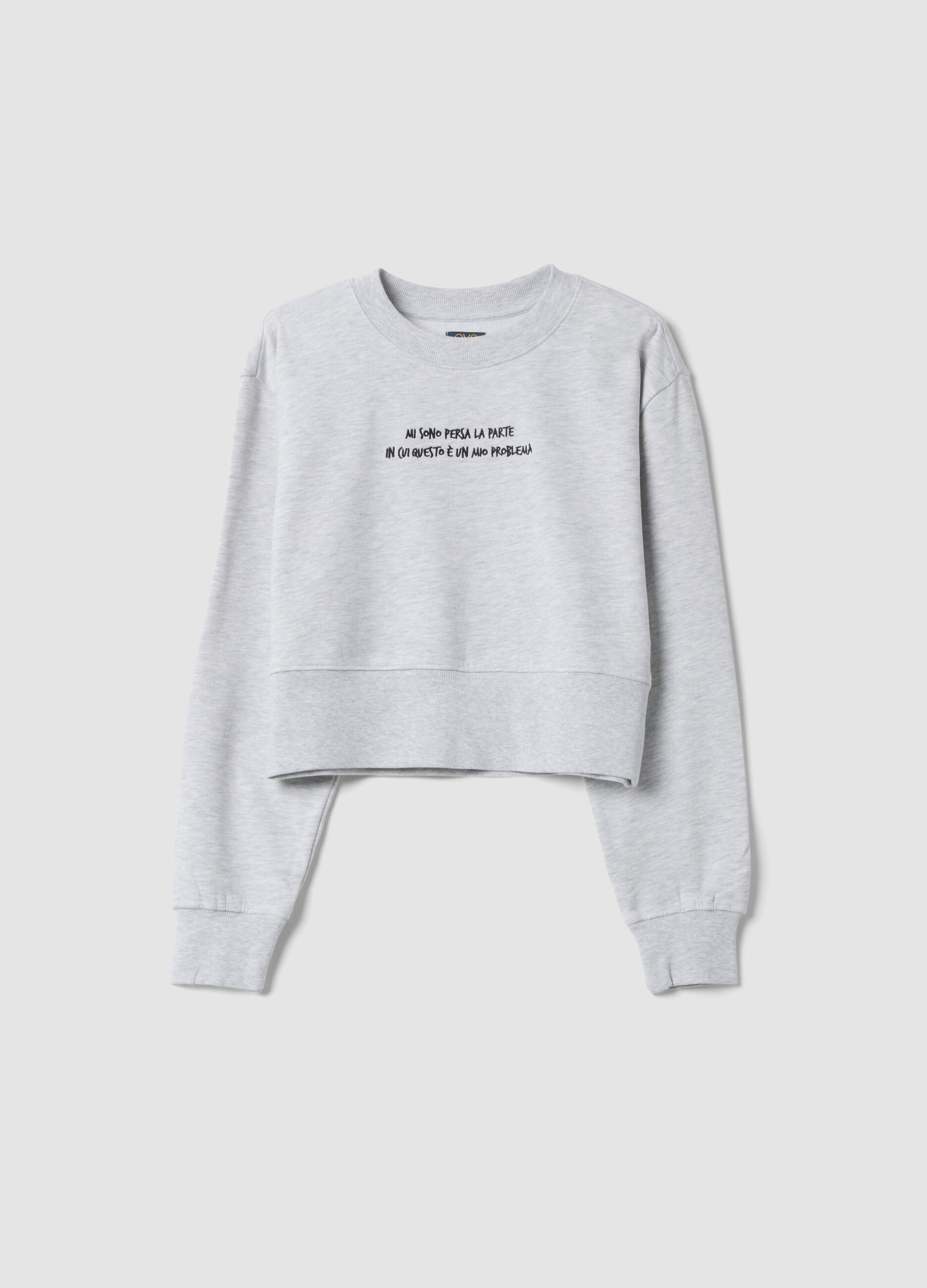 Grey marl sweatshirt in pure organic cotton with ribbed collar