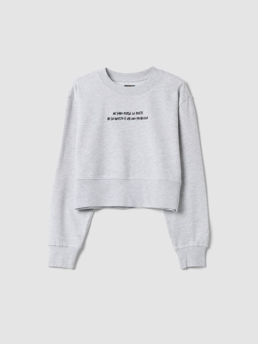 Grey marl sweatshirt in pure organic cotton with ribbed collar_0
