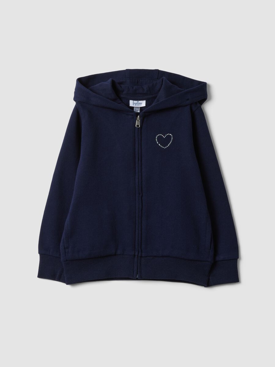 Blue hooded sweatshirt in pure organic cotton with star, regular fit for baby girl_0