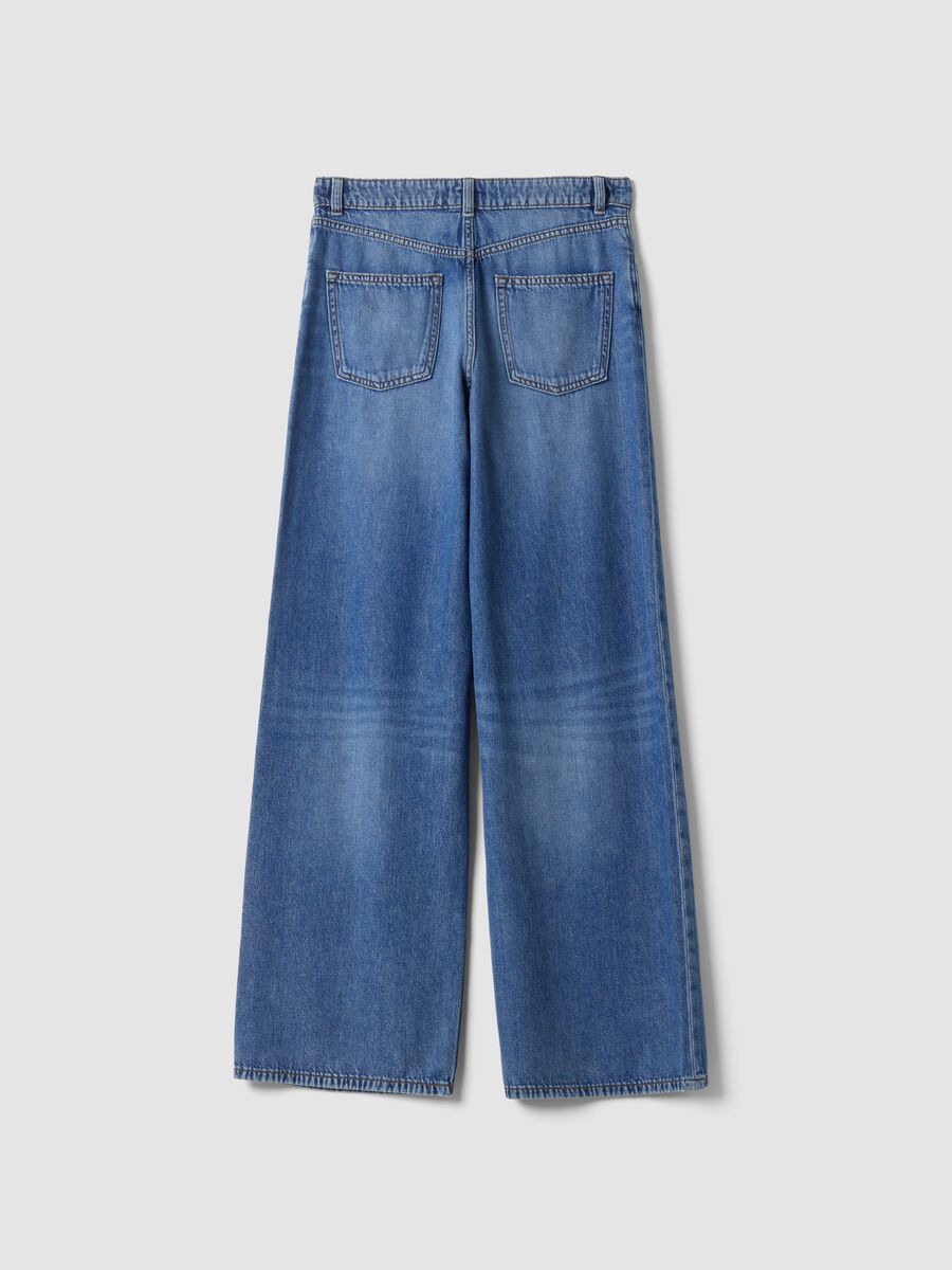 High-waisted wide-leg blue jeans in pure cotton_7