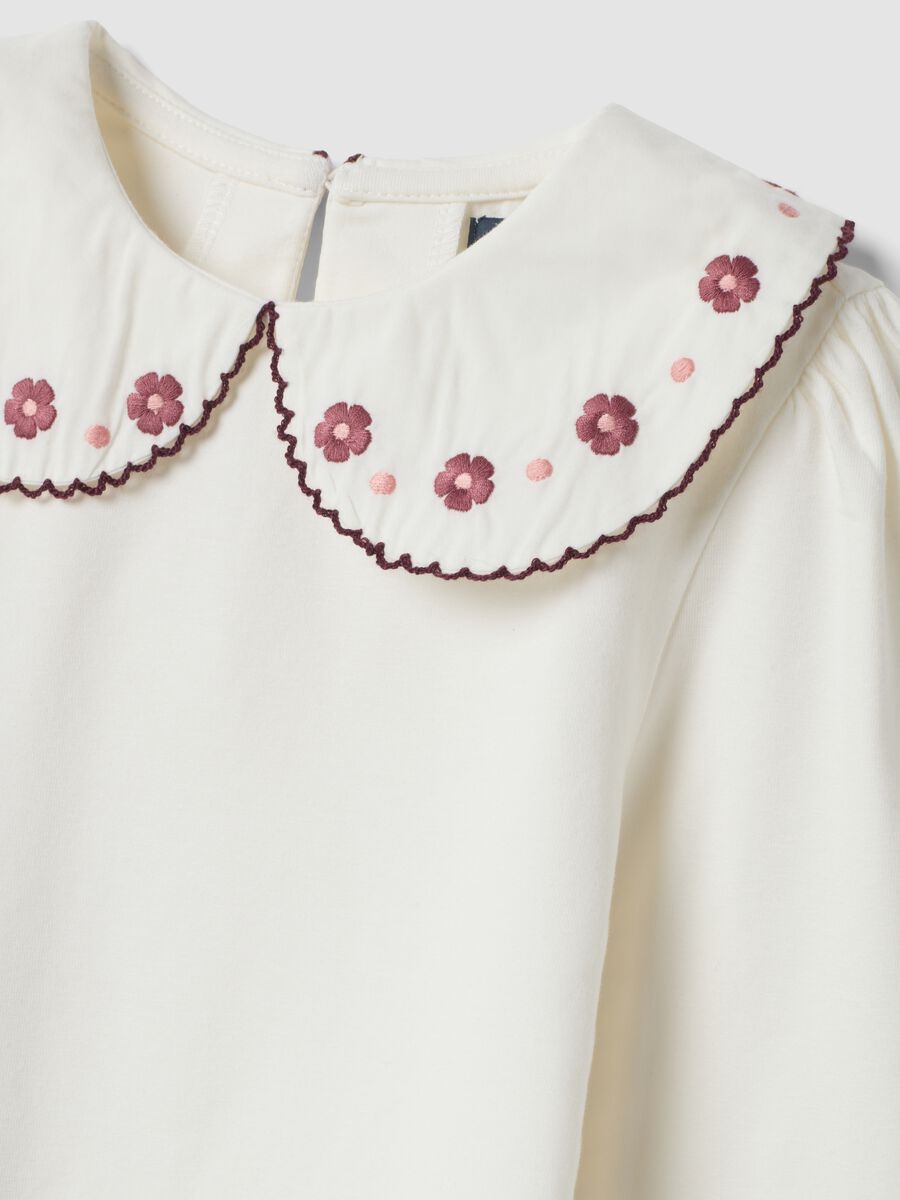 White stretch cotton crew-neck T-shirt with embroidered collar_2