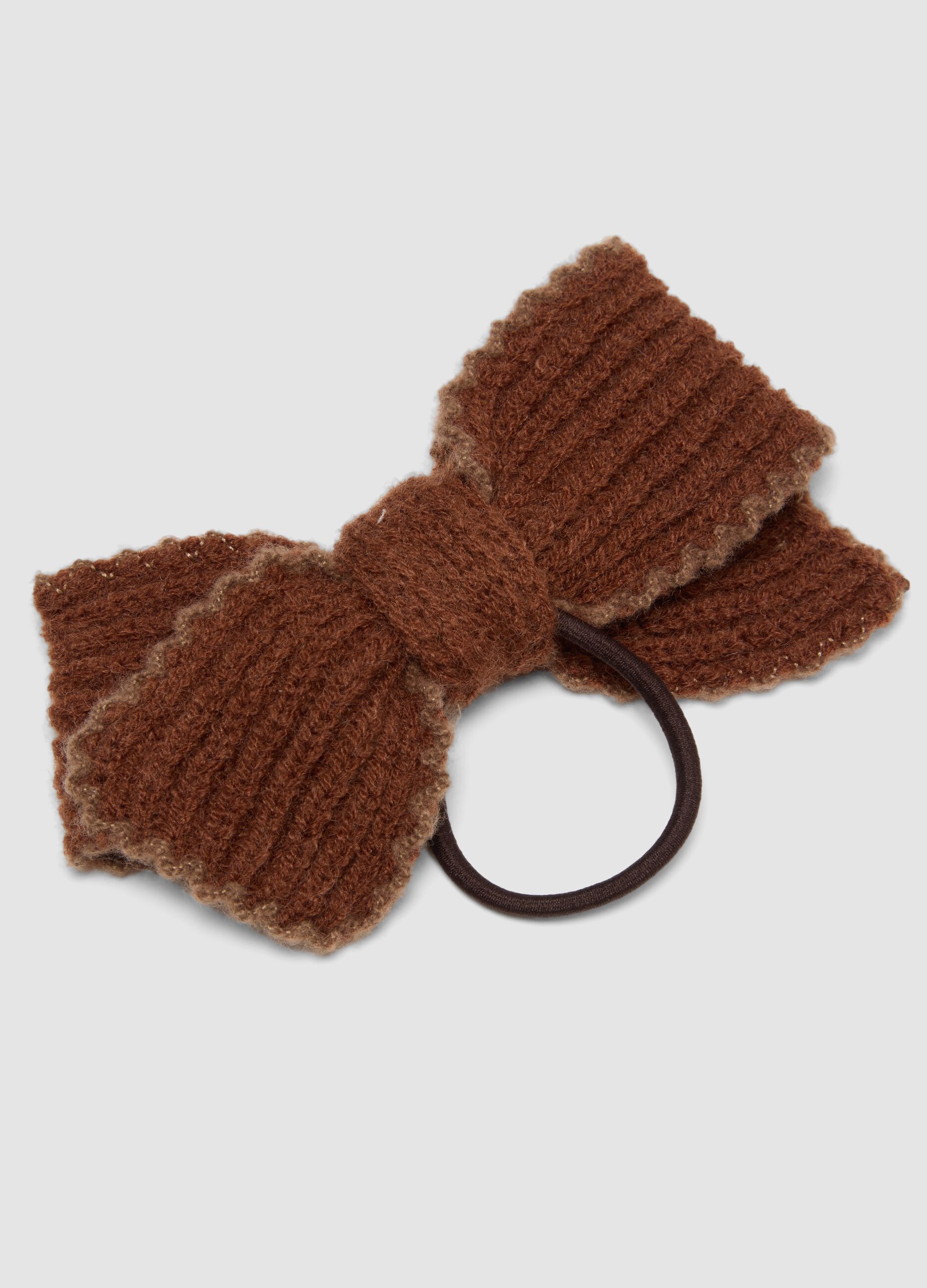 Brown hair tie with ribbed bow