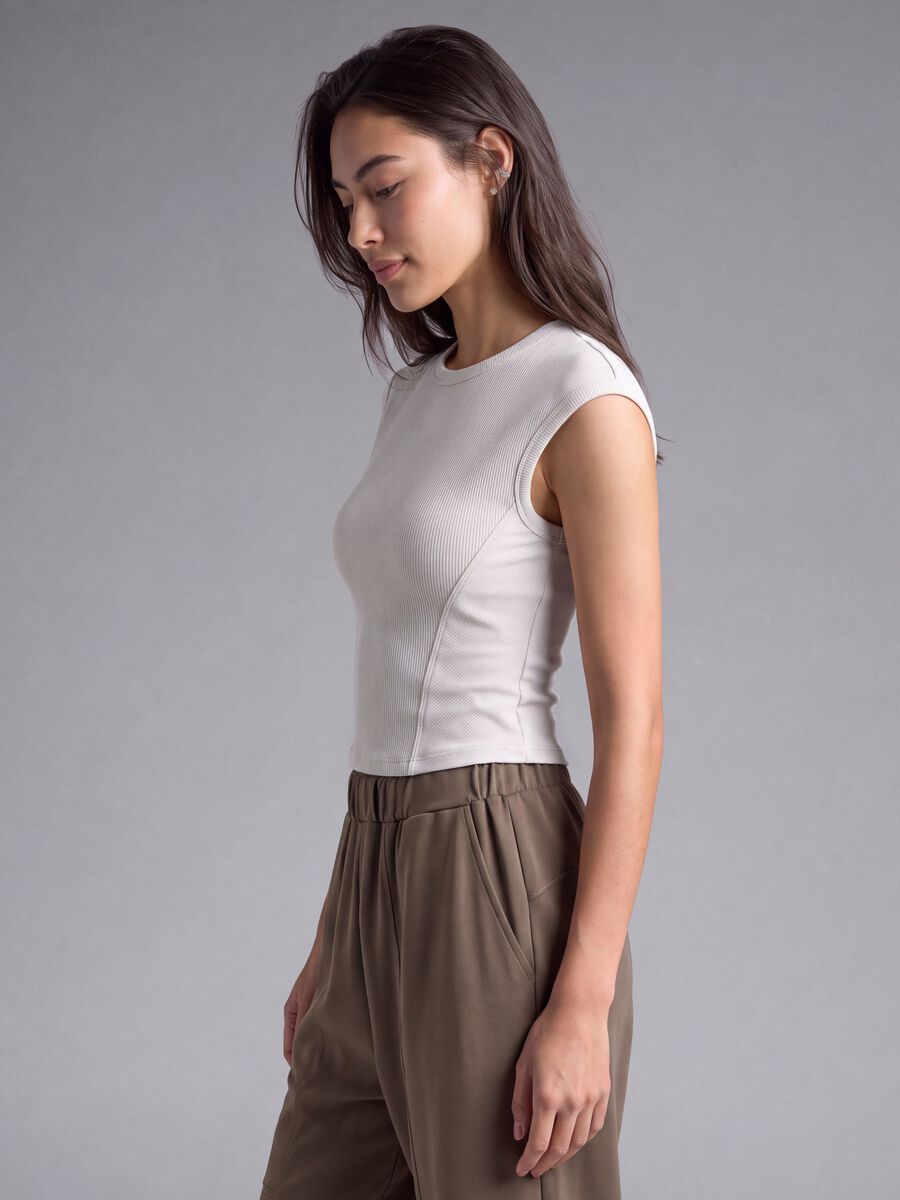 White ribbed stretch-modal fitted T-shirt ALTAVIA STUDIO_0