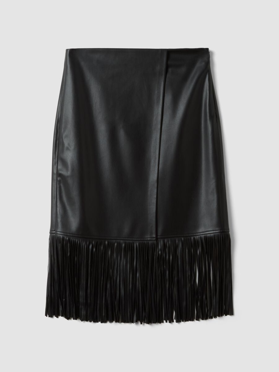 Black midi skirt with fringe hem_4