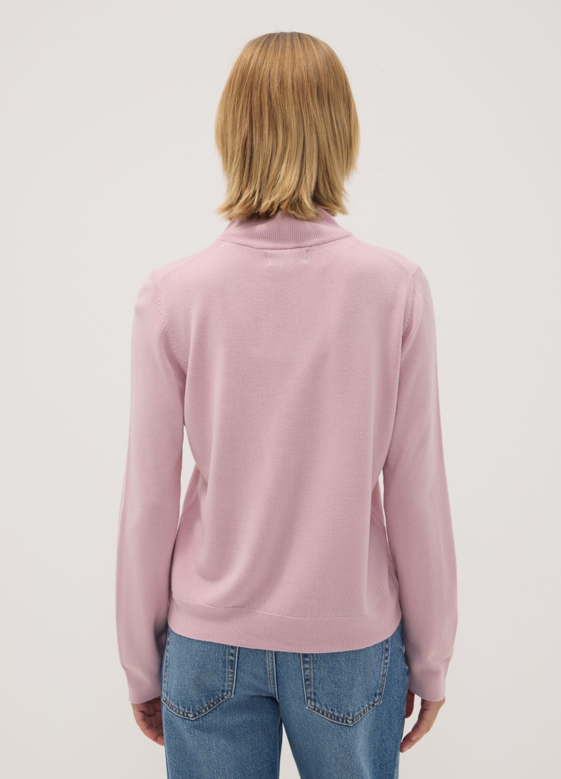 Pink long-sleeved top with high neck, regular fit