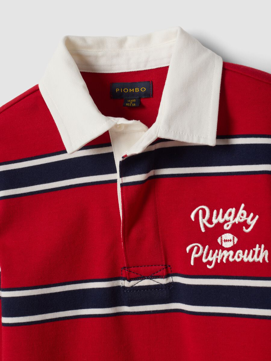 Boys&rsquo; red striped pure cotton rugby polo, regular fit_4