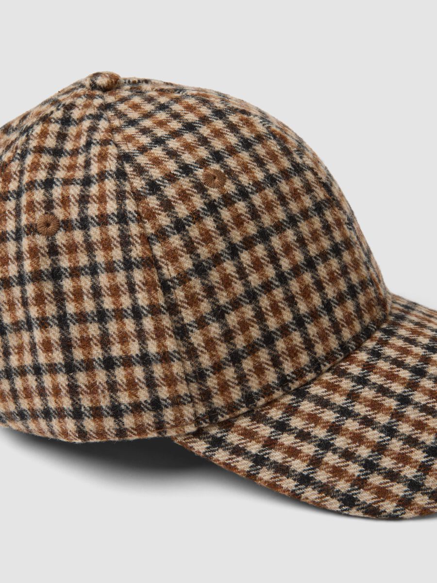 Brown checked wool-blend baseball cap_1
