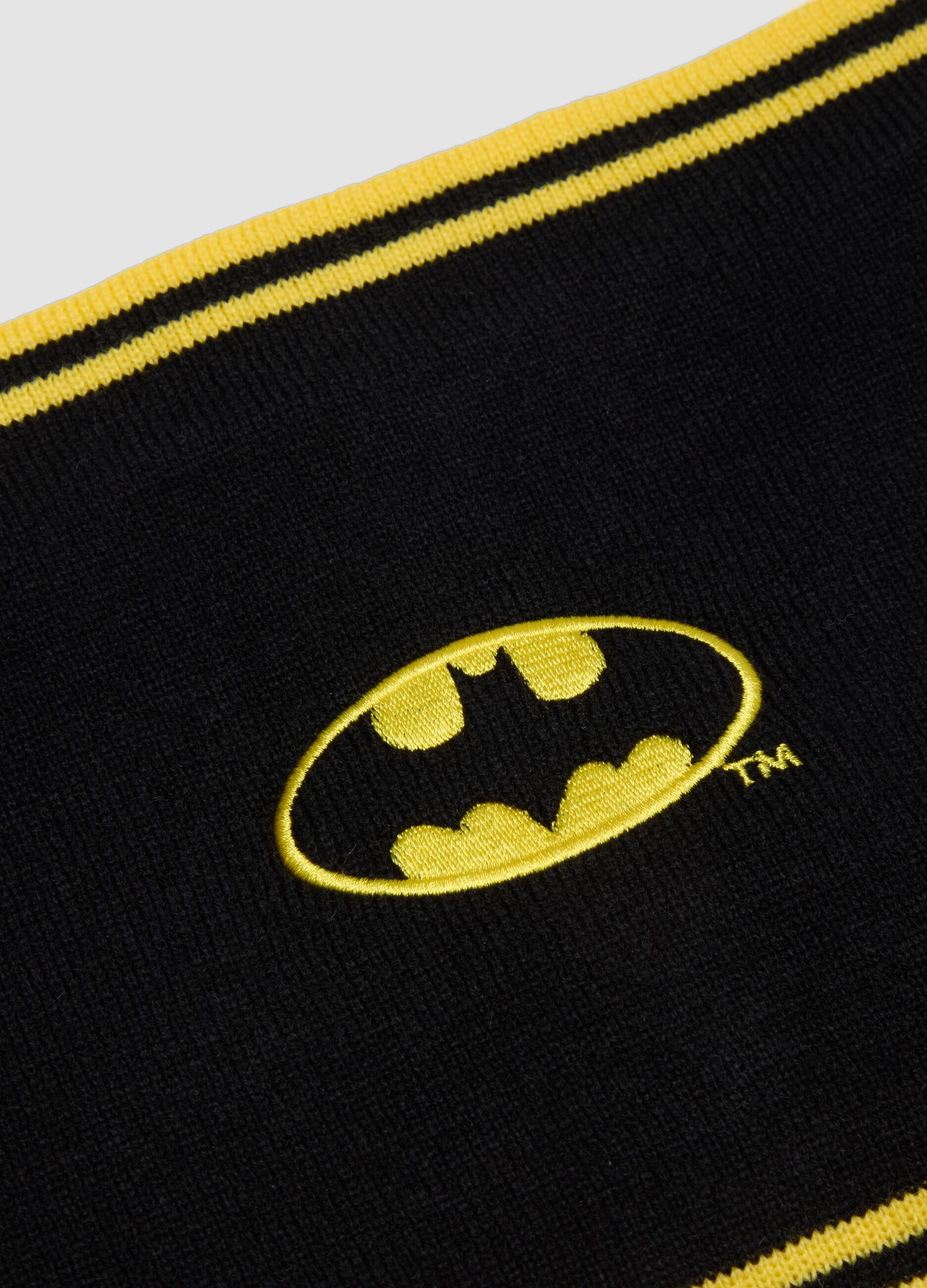 Black and yellow Batman print neck warmer