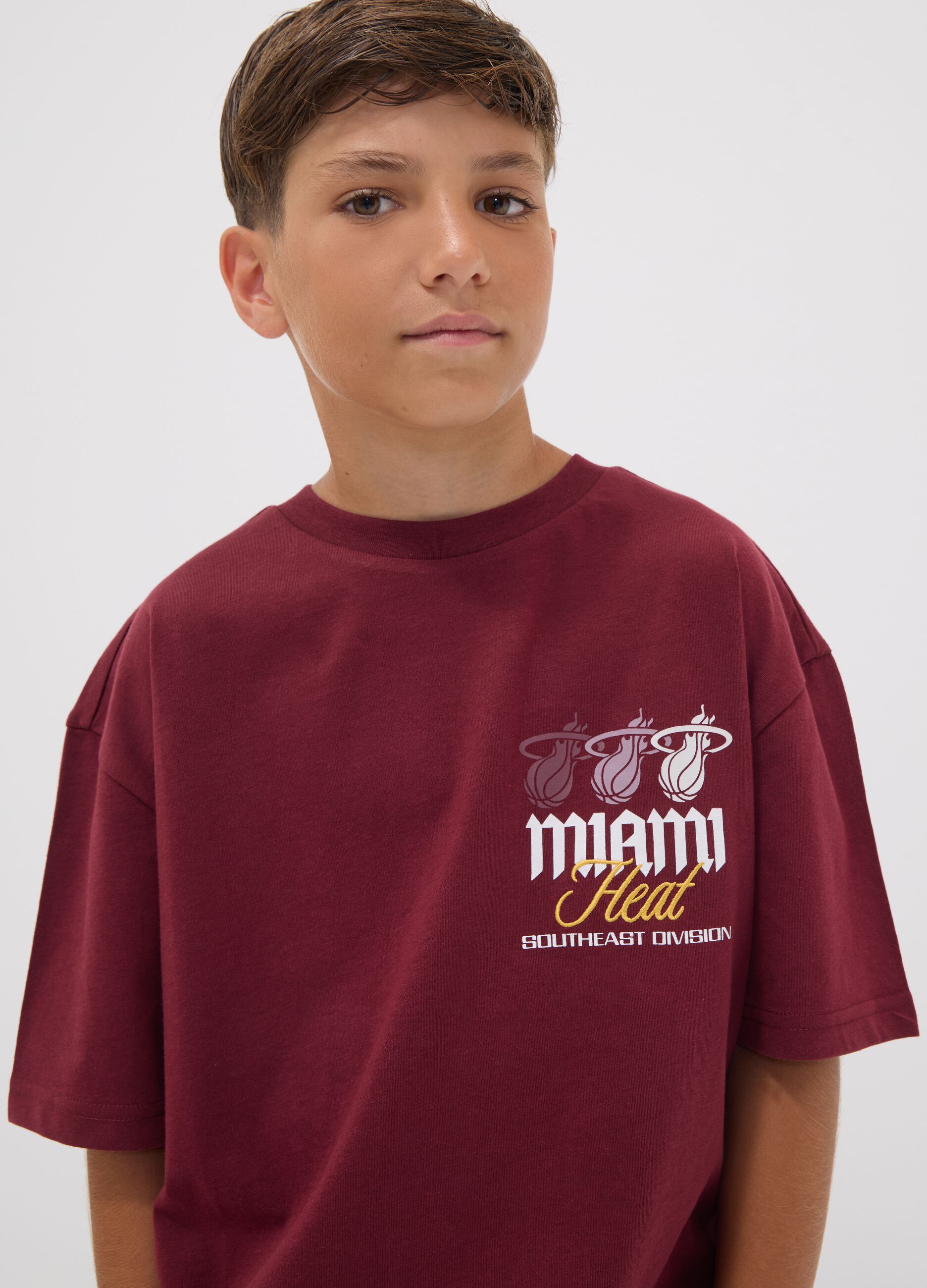Red pure cotton Miami Heat print T-shirt for boys