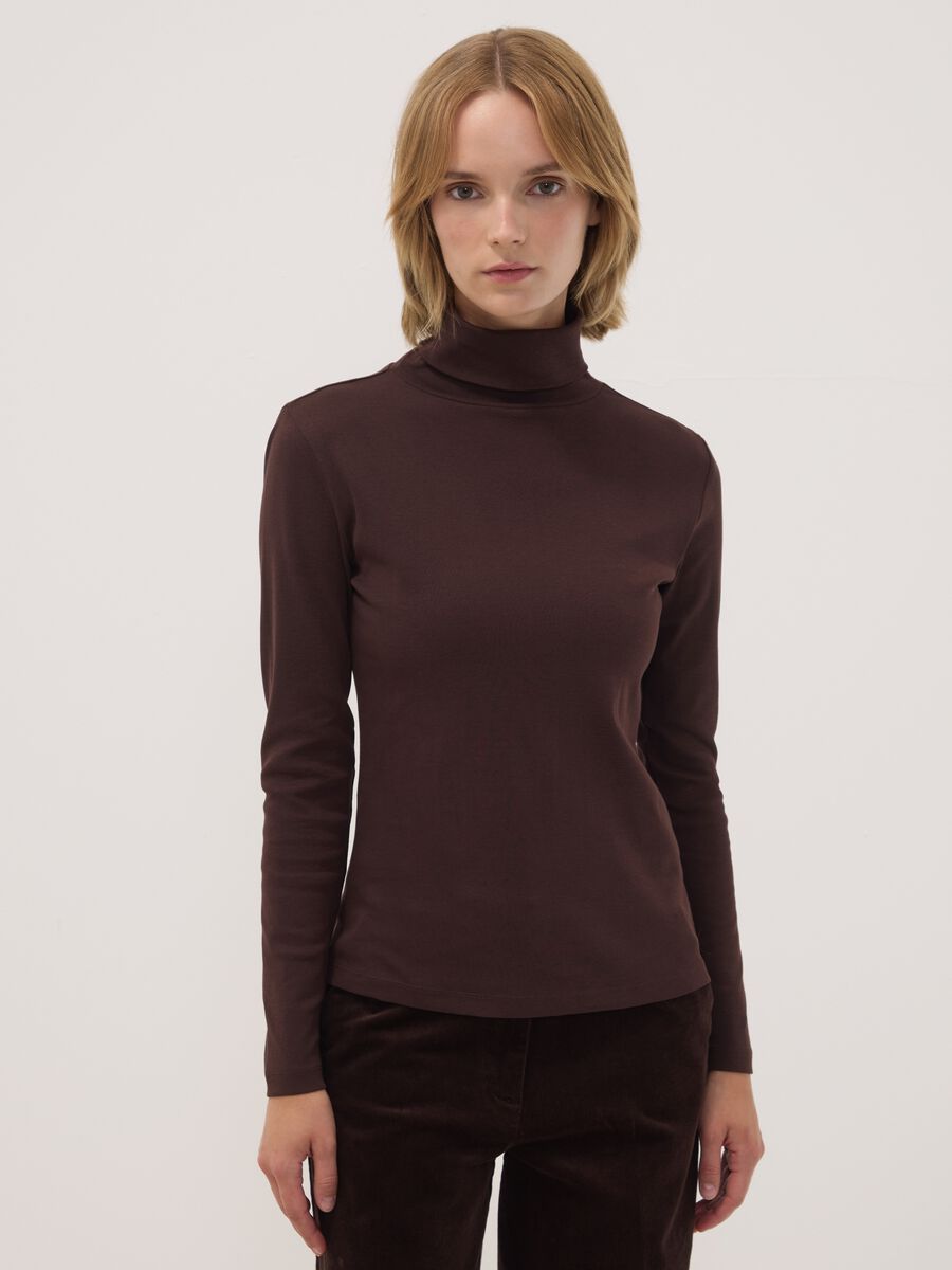 Brown pure cotton crew-neck T-shirt_0