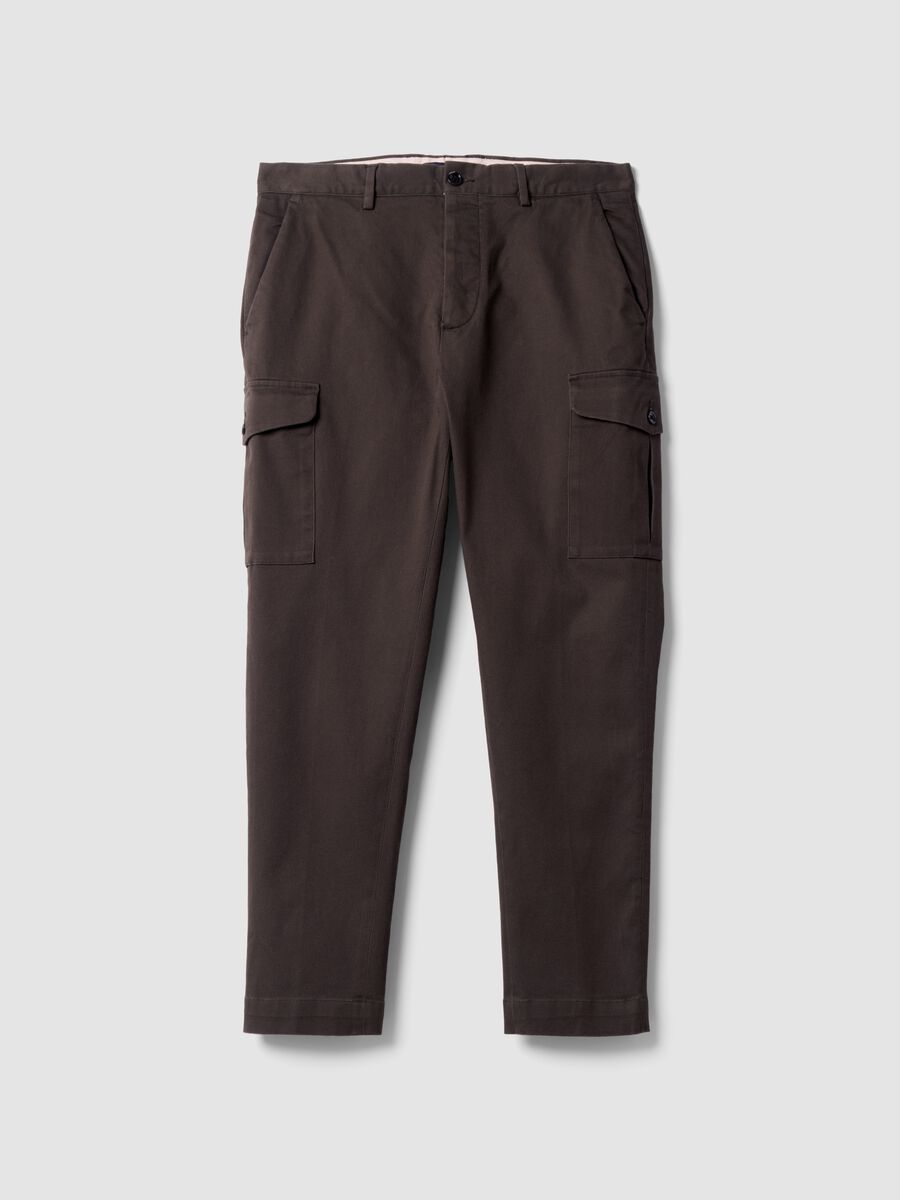 Brown comfort-fit stretch cotton twill cargo trousers_4