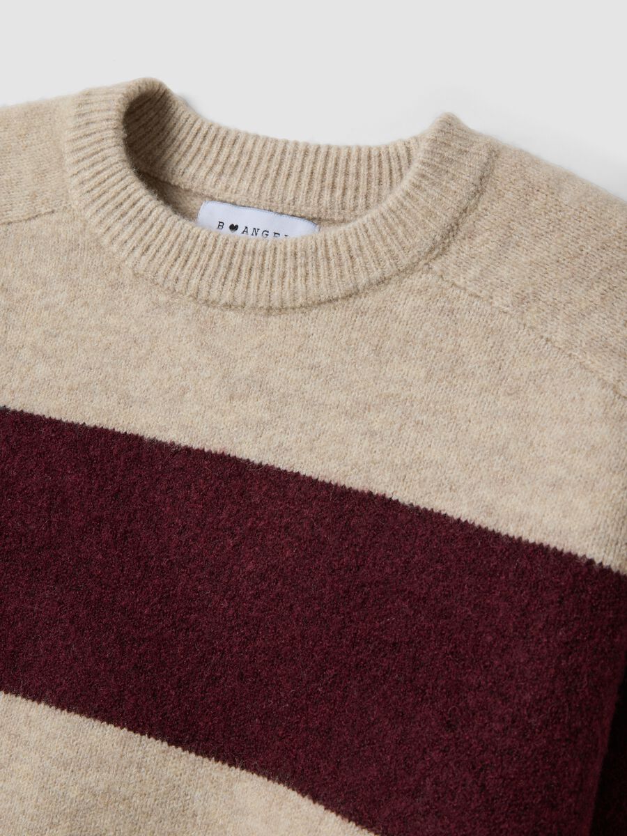 Beige striped stretch wool crew-neck jumper_5