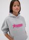 Grey oversized hooded sweatshirt in cotton blend with &ldquo;Sorry&rdquo; embroidery for girls_1