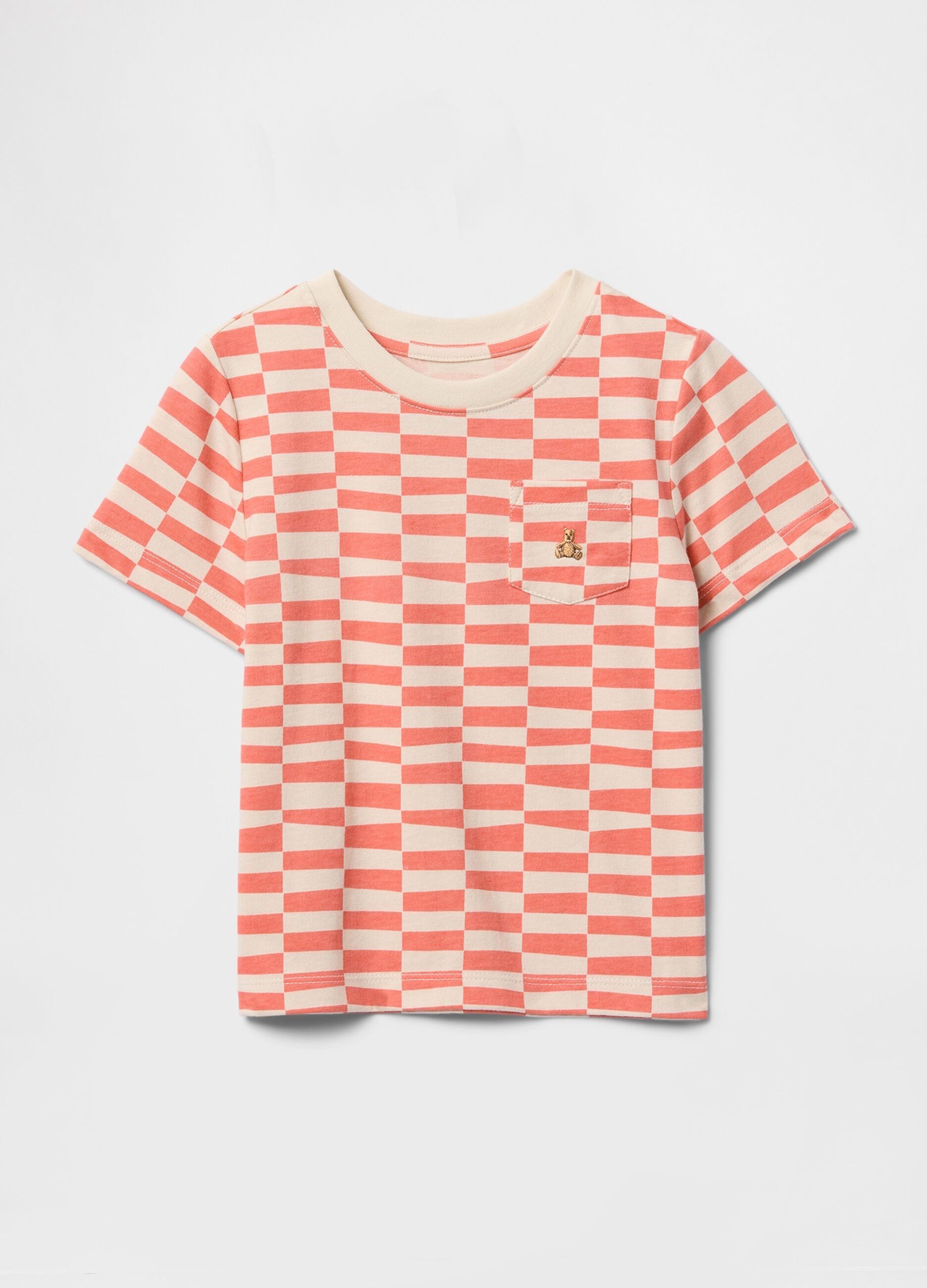 Pink and beige striped T-shirt with pocket