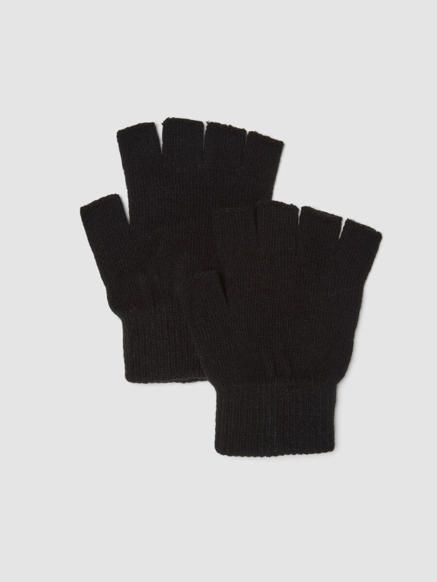 Black fingerless gloves in stretch fabric_0