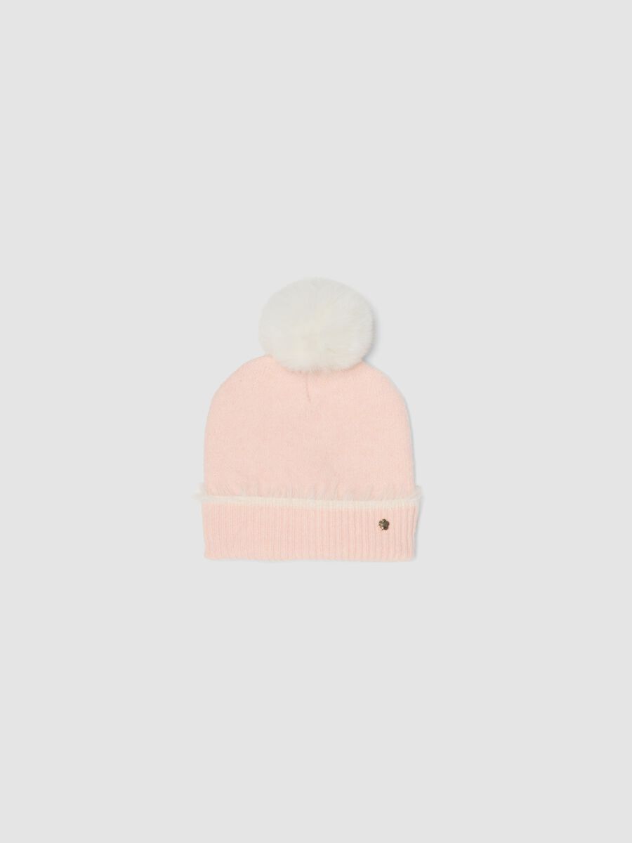 Pink stretch wool hat with pom‑pom_0