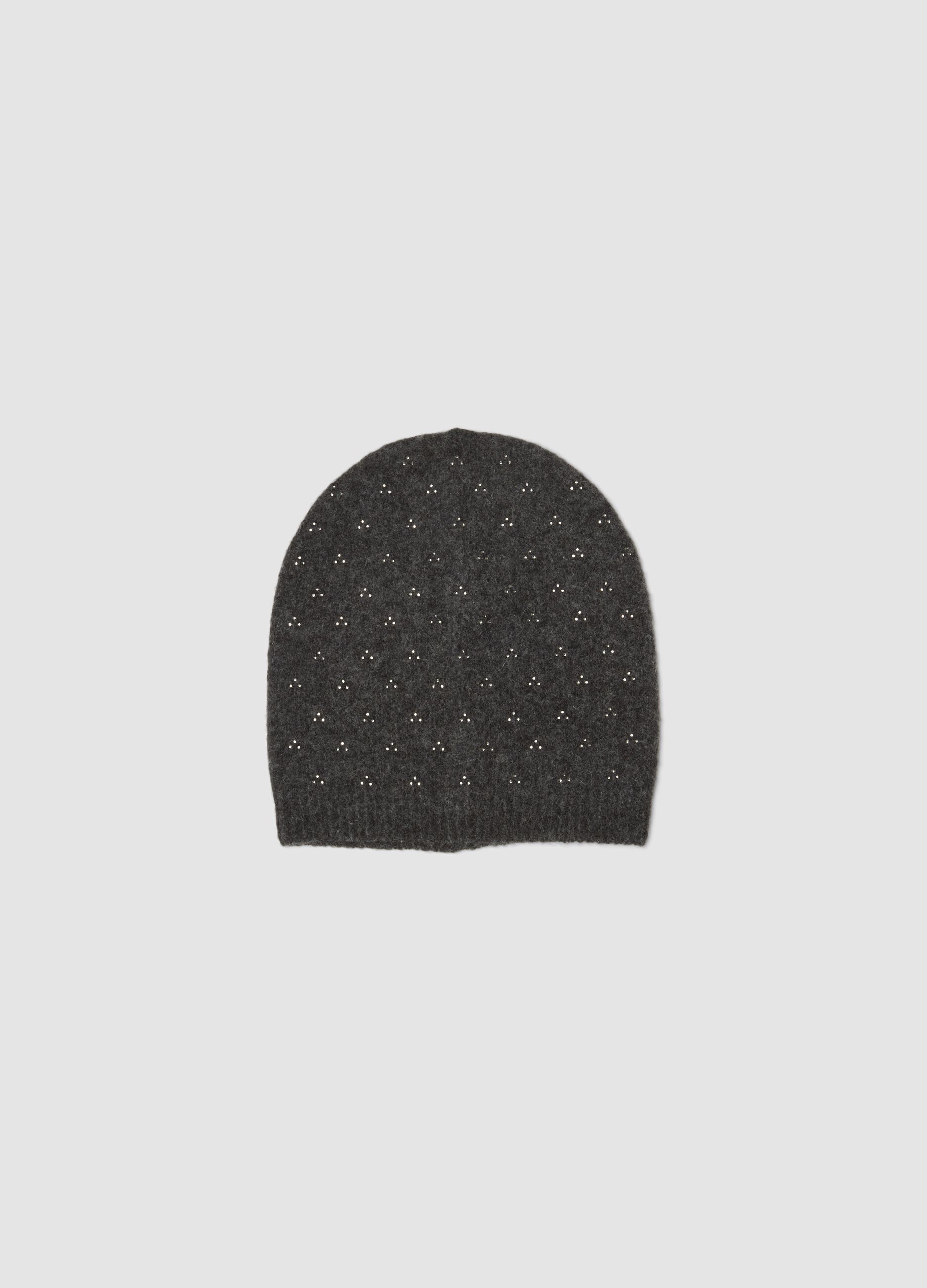 Grey viscose and stretch wool beanie