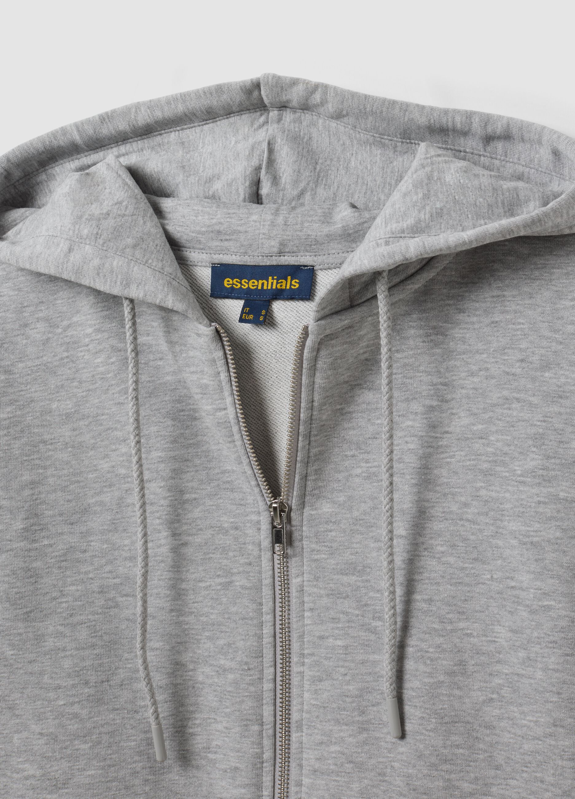 Grey full-zip cotton-blend hoodie, fitted cut