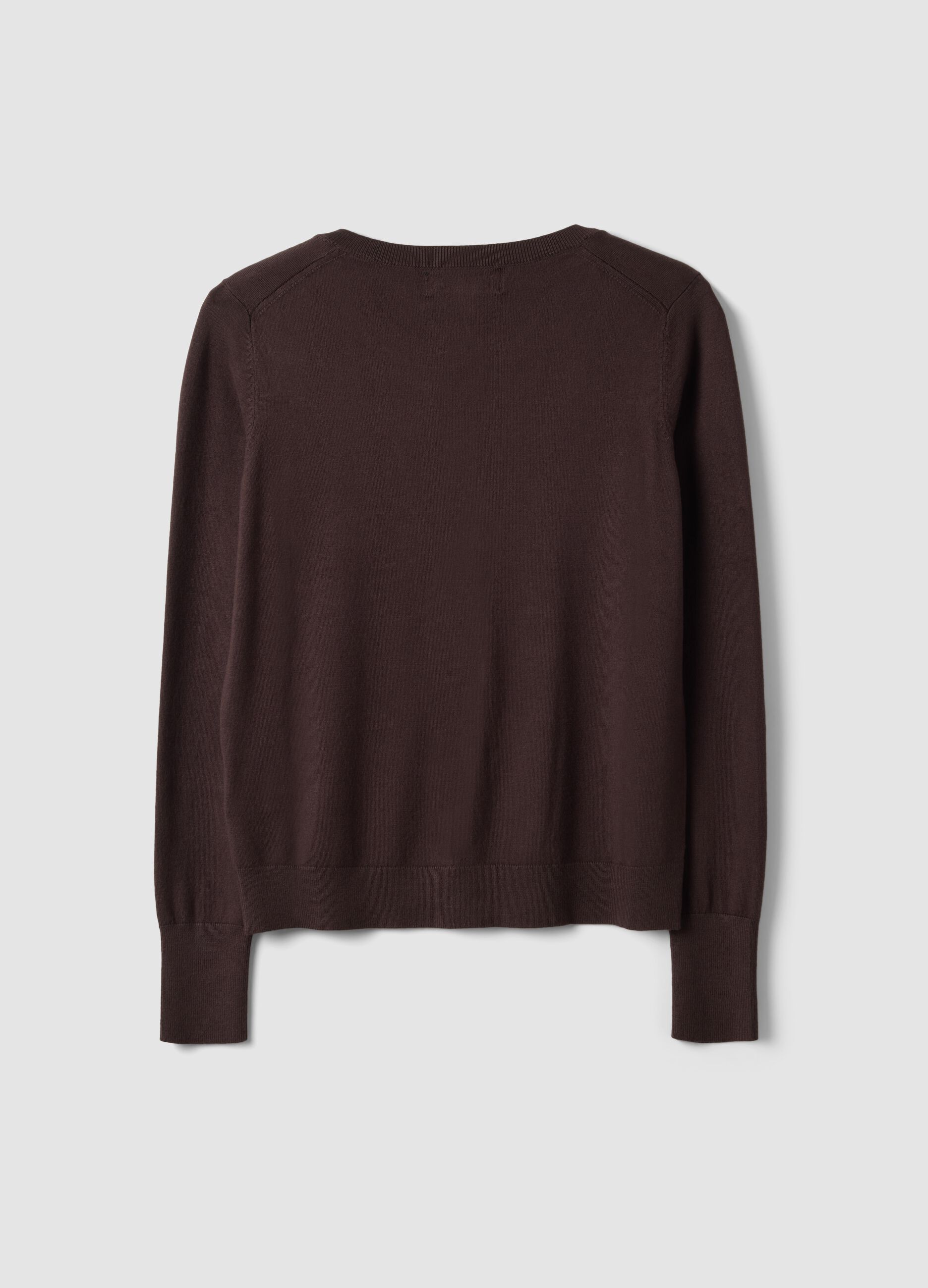 Brown viscose-blend crew-neck cardigan, regular fit