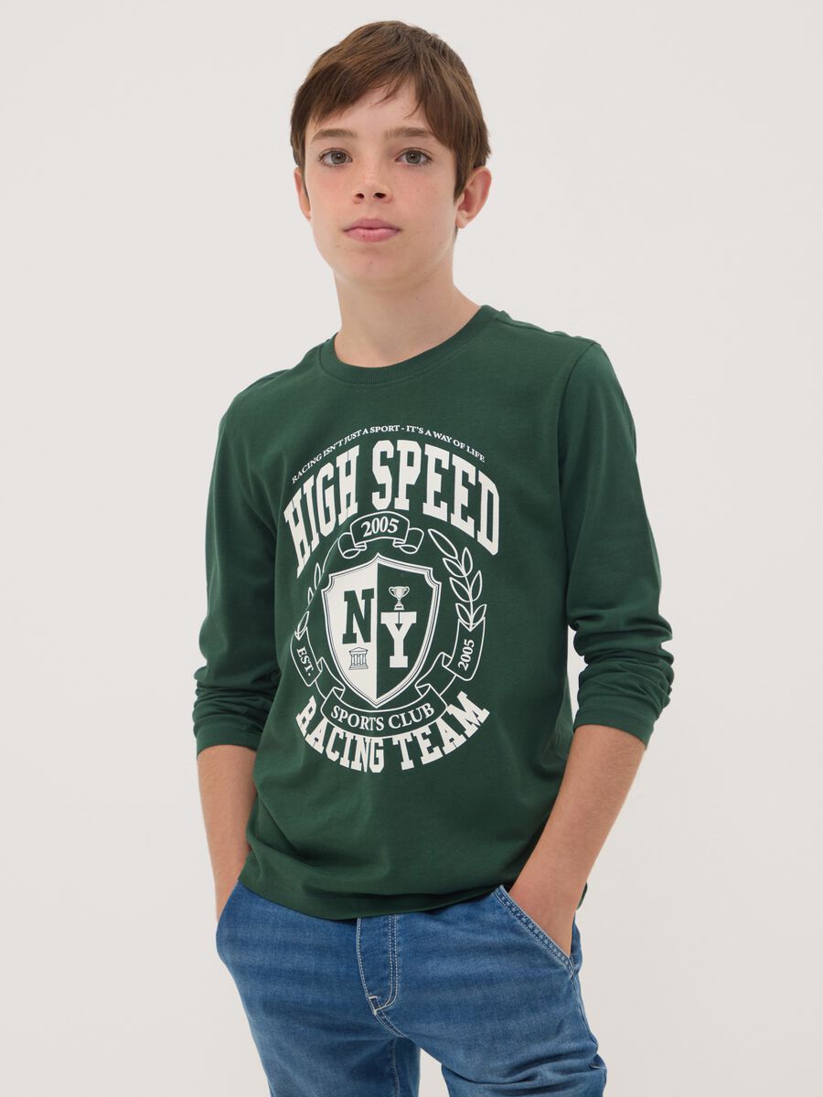 Green organic cotton T-shirt with varsity print_0