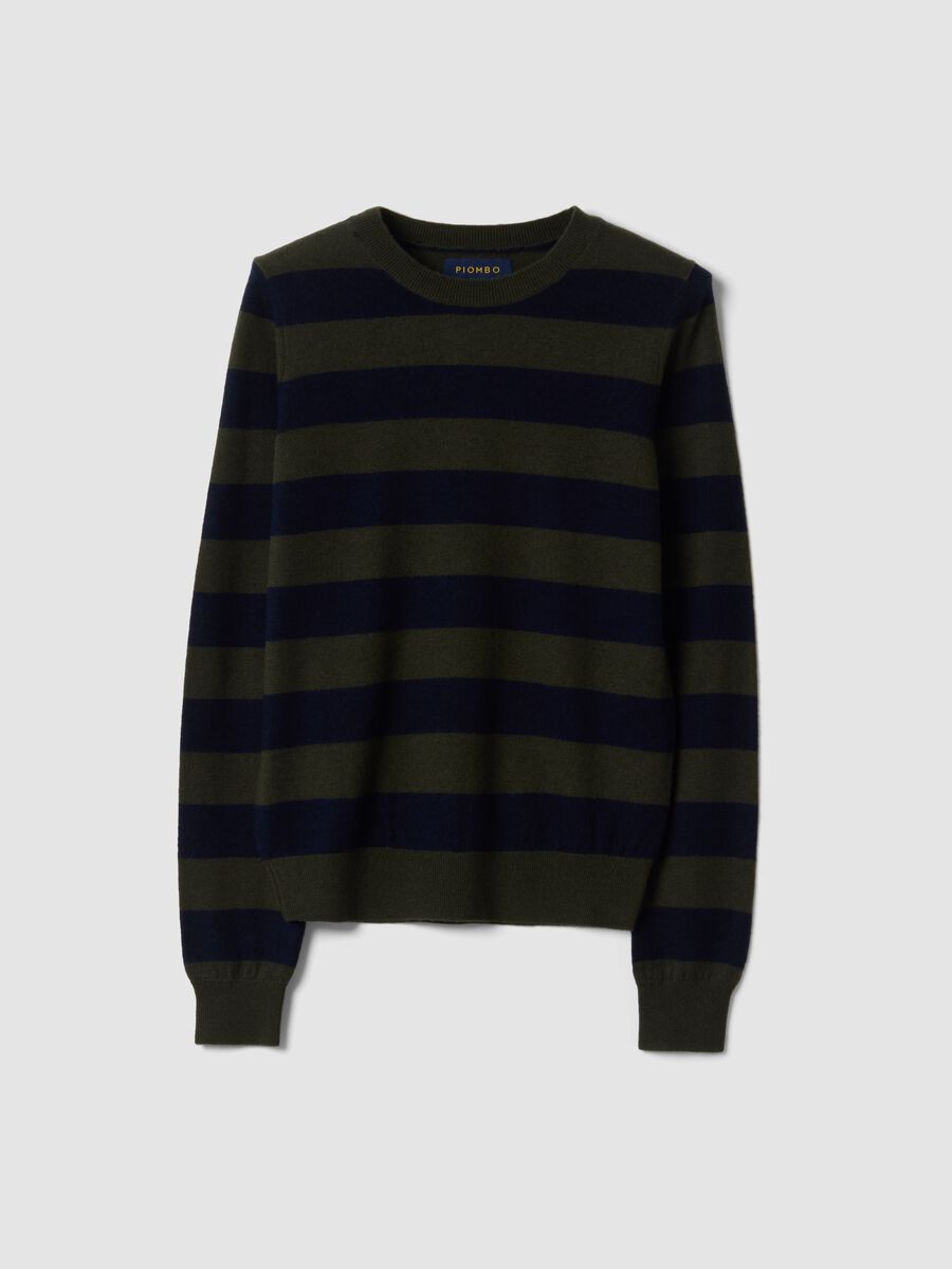 Maglia verde in pura lana a righe con girocollo_0