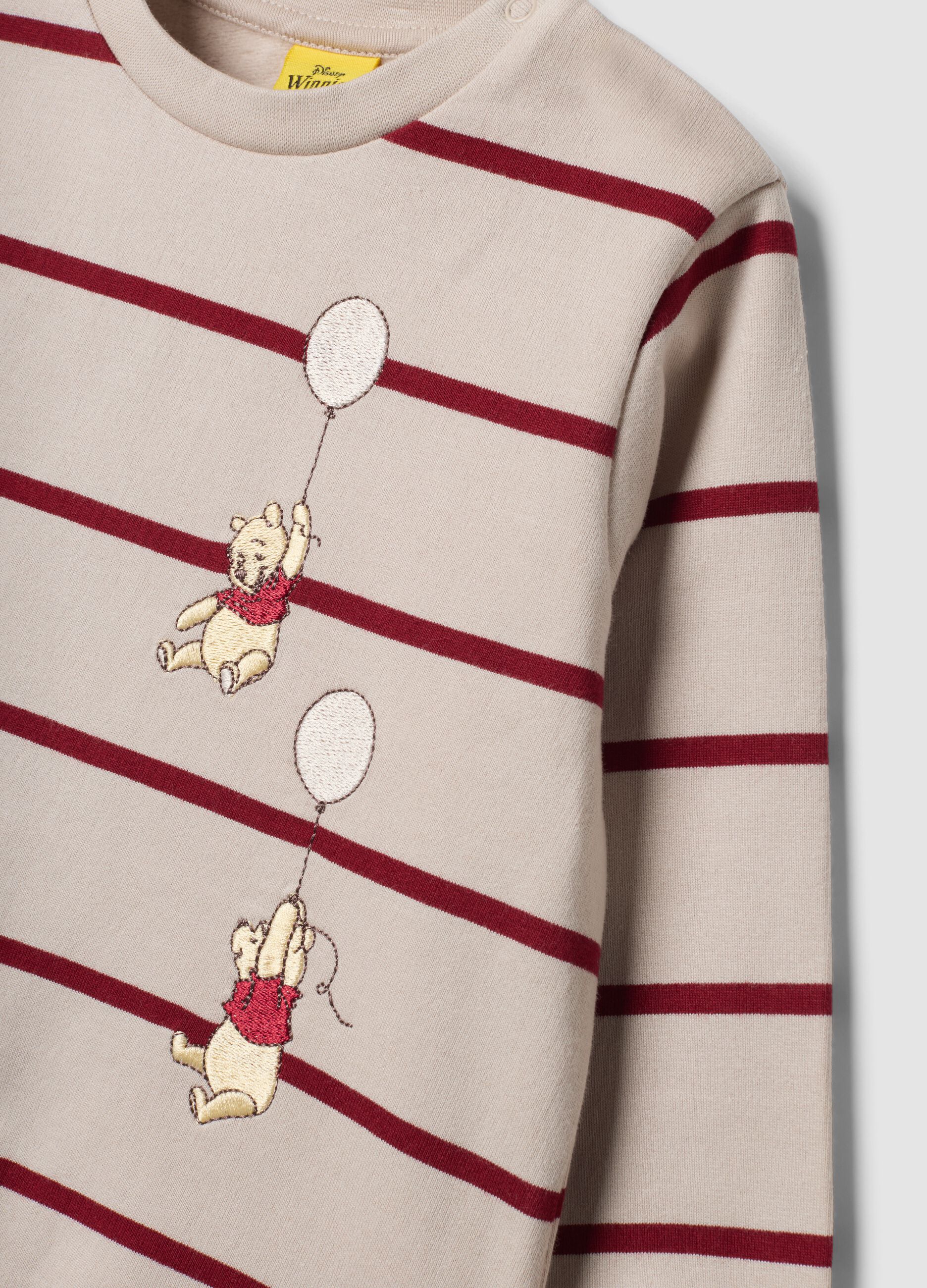 Beige pure organic cotton striped pyjamas with Winnie the Pooh embroidery