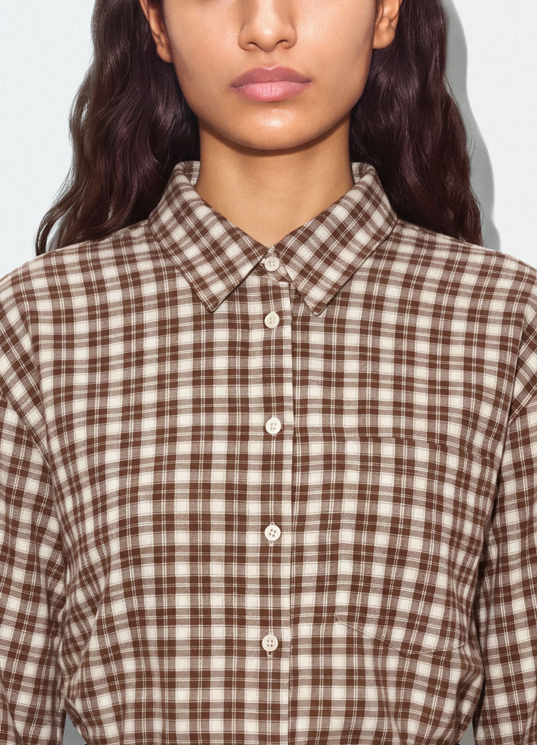 Camicia marrone a quadri in flanella di puro cotone